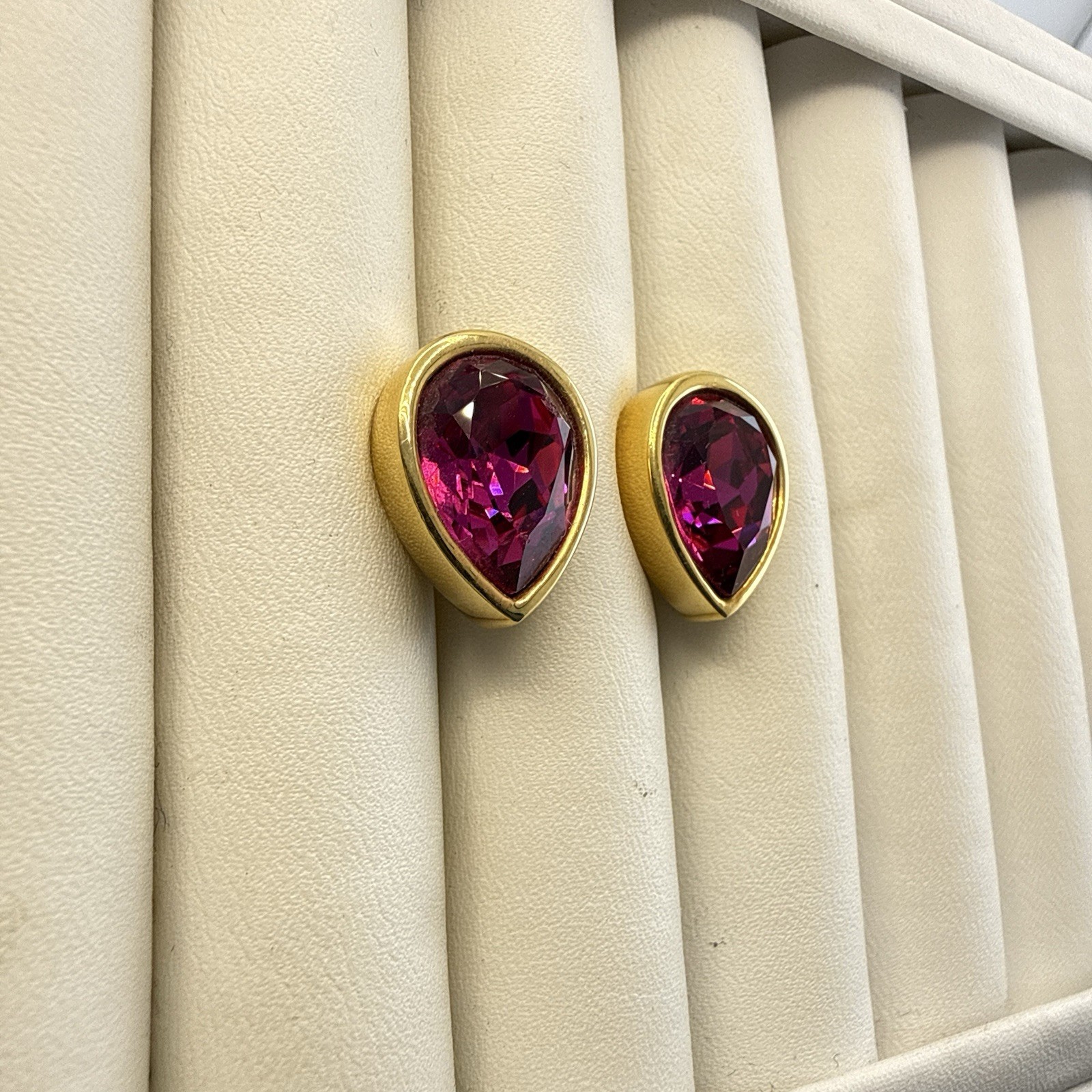 Vintage Swarovski Earrings SAL Pink Rhinestone Crystal Pear Teardrop Gold Plated