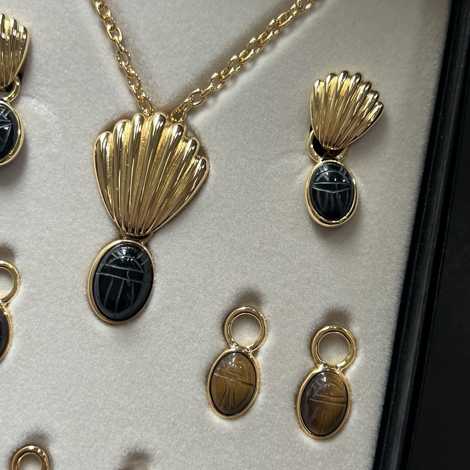 Vintage QVC Interchangeable Scarab Necklace and Earrings Set