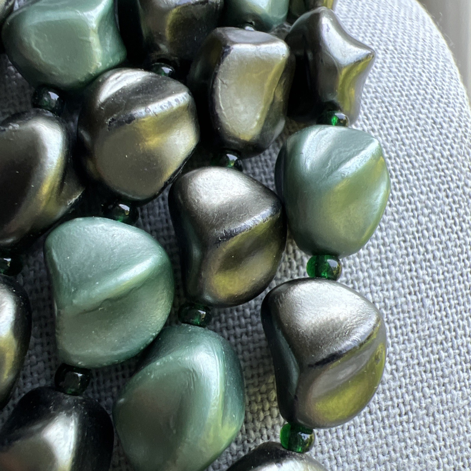 Rare Vintage 5 Strand Faux Stone Gray-Green Necklace; Beautiful!