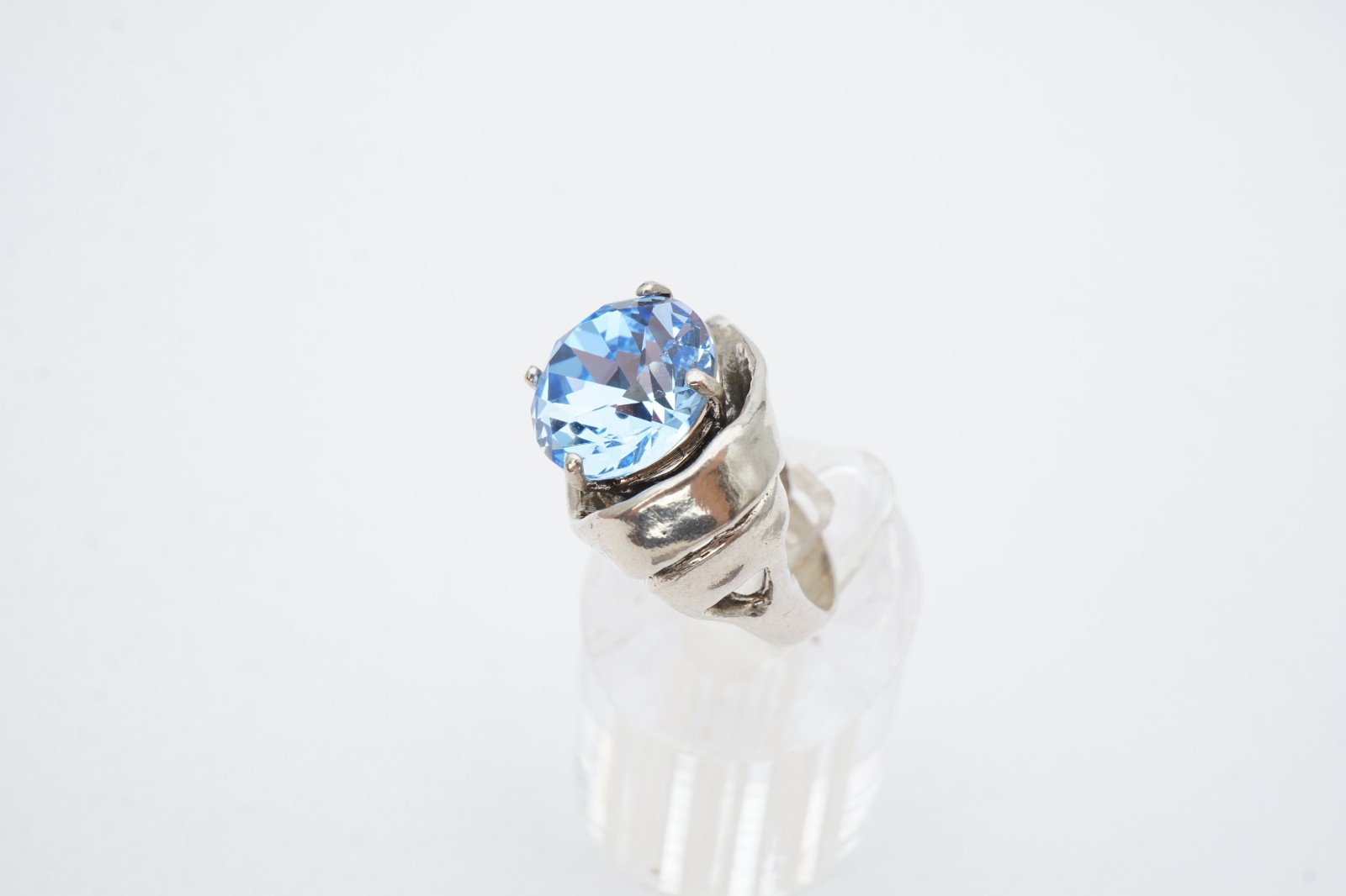Vintage Sterling Silver 925 Blue Glass Stone Ring Size 9.25 Signed Zuman