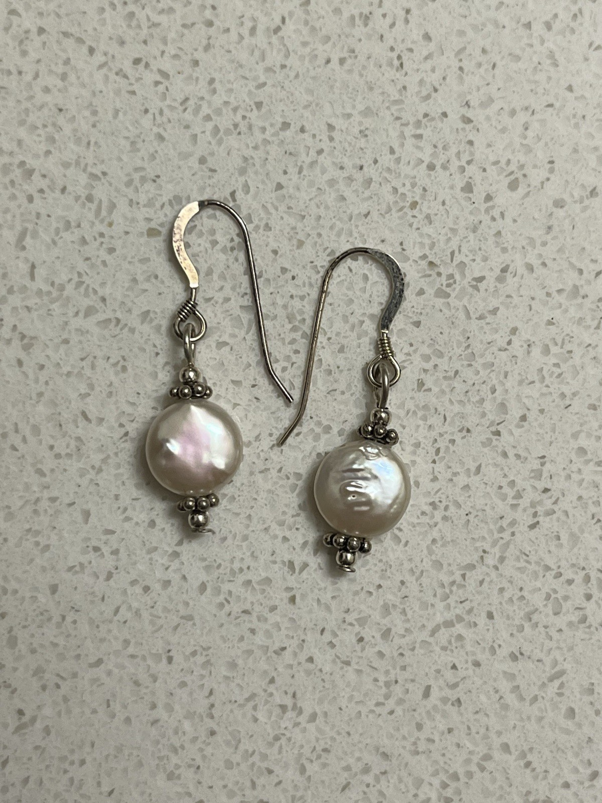Vintage Freshwater Pearl Drop Dangle Earrings White Button Pearls