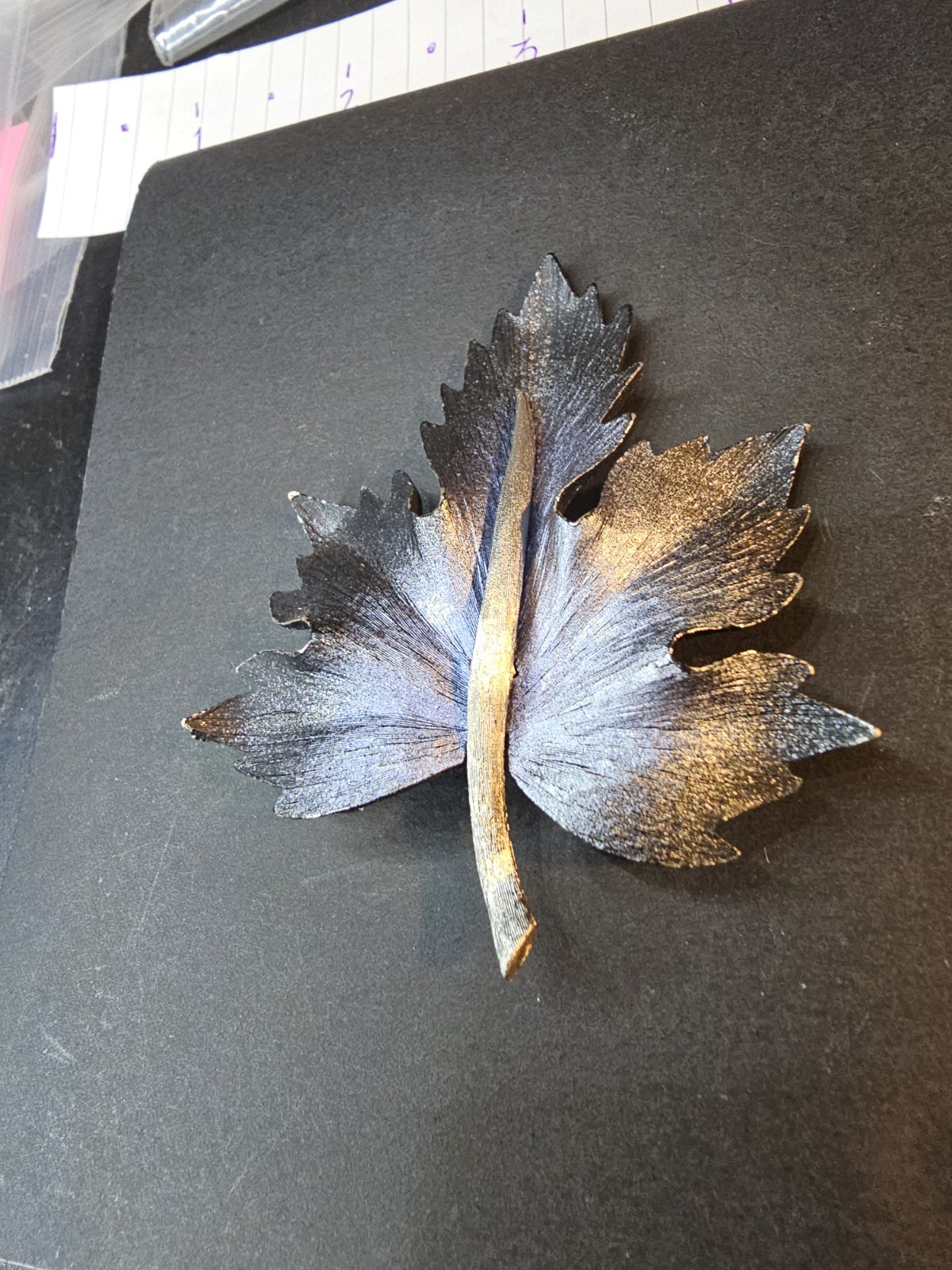 Vintage Maple Leaf Blue Silver Brooch Pewter Textured Fall Autumn Pin