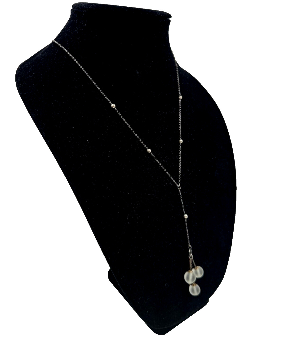 ANTIQUE EDWARDIAN OPALESCENT GLASS 3 ORBS DANGLES PENDANT STERLING SLVR NECKLACE