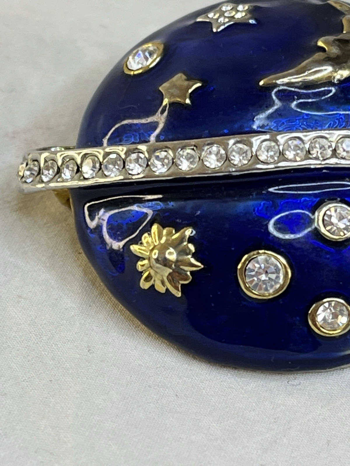 Vintage Swarovski Celestial Star Moons Brooch Blue Enamel PLEASE READ