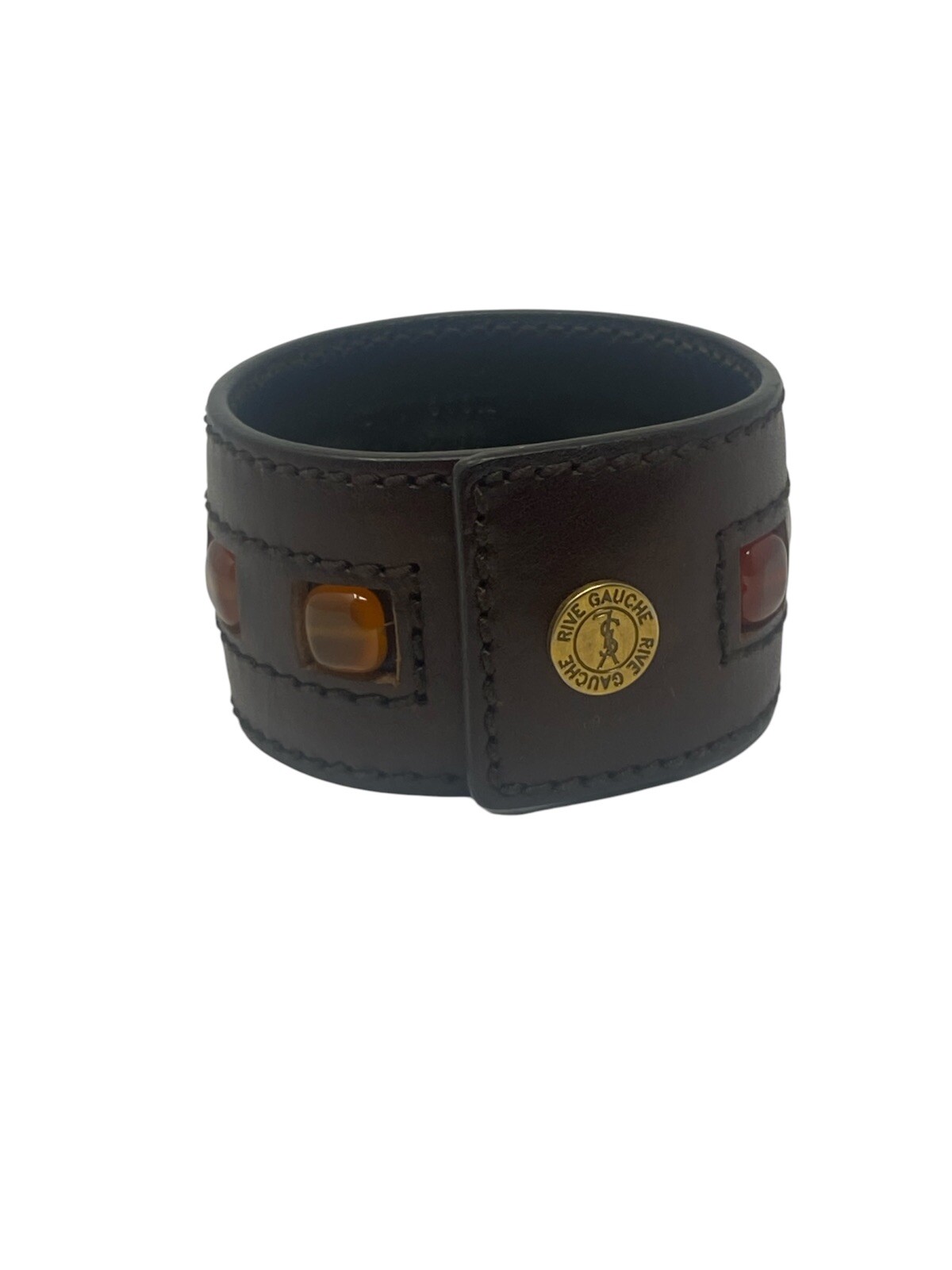 Yves Saint Laurent Vintage Brown Rive Gauche Leather Cuff Bracelet YSL