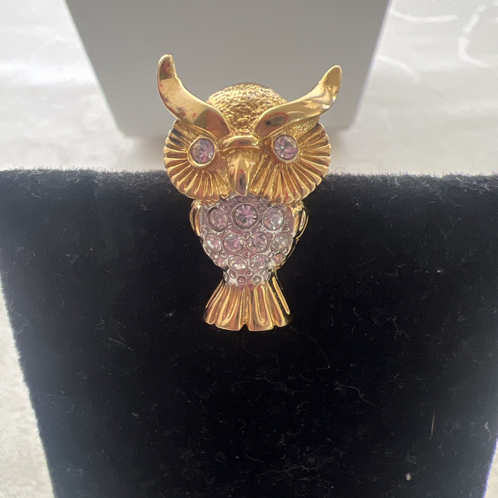 Vintage Rhinestone Owl Pin Brooch