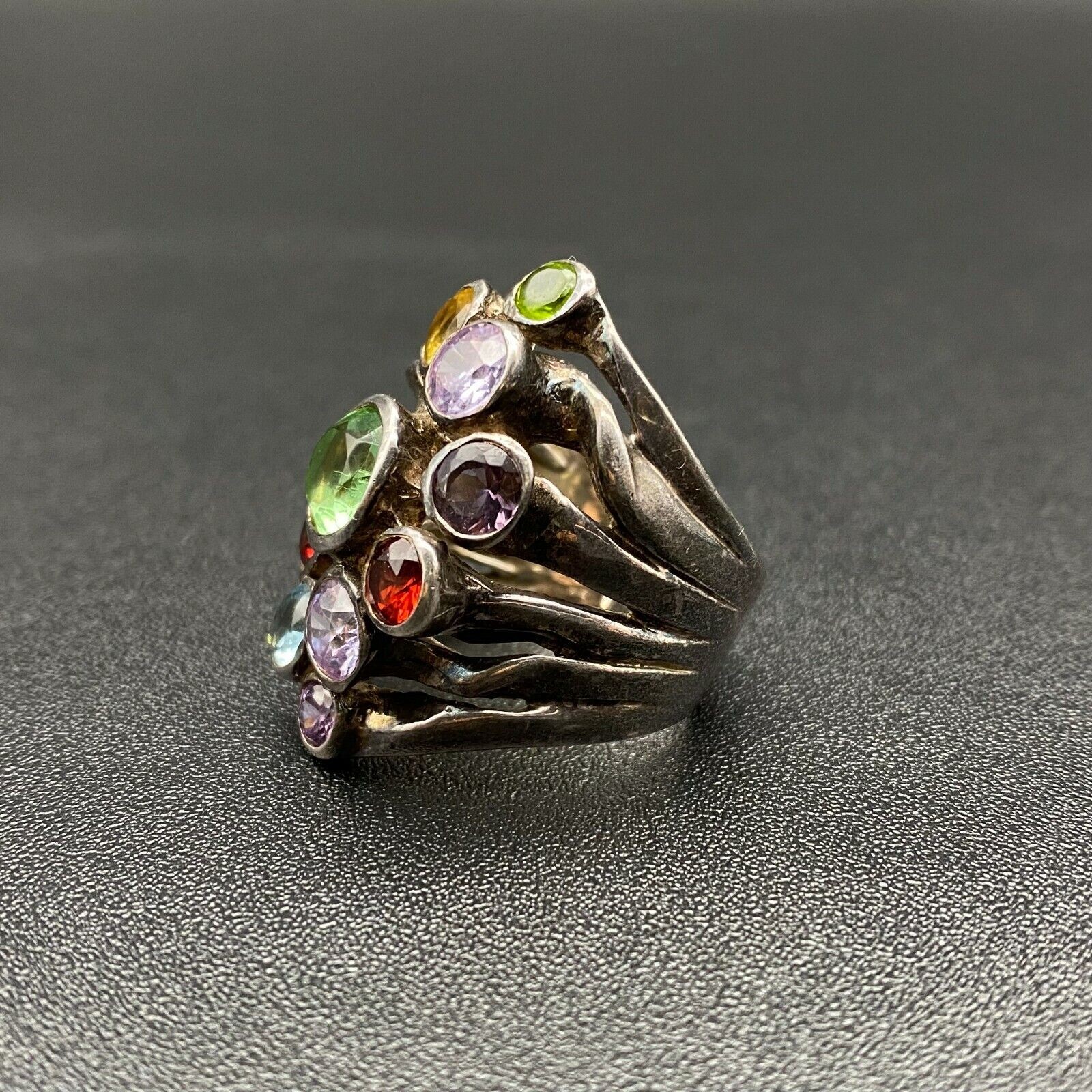 Vintage Multiple Gem Stones Sterling Silver Ring Size 8.5