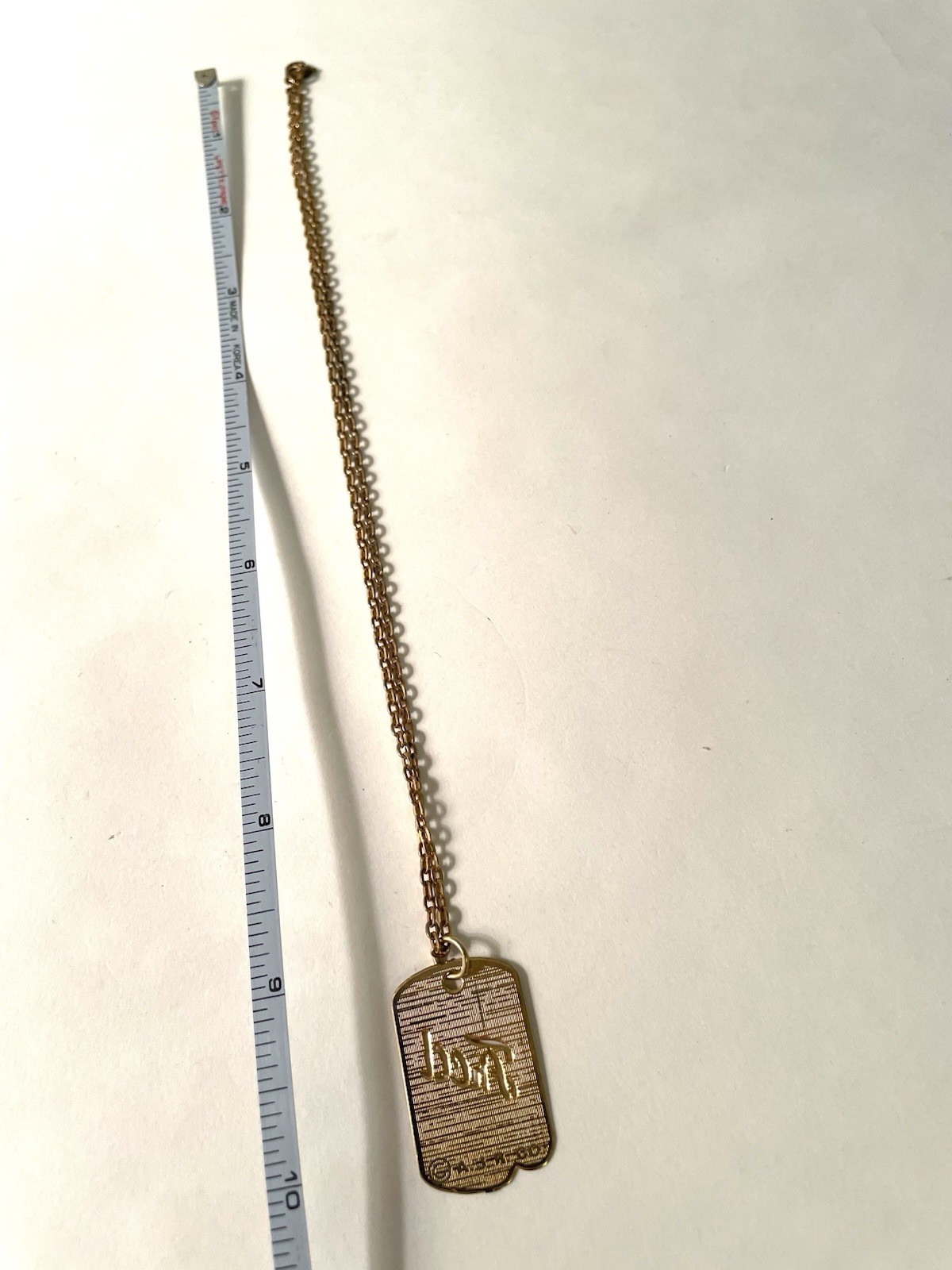 Vintage Mens Dog Tag Necklace Gold Tone Fred Nameplate 9” Chain Link A.J.R. Co.