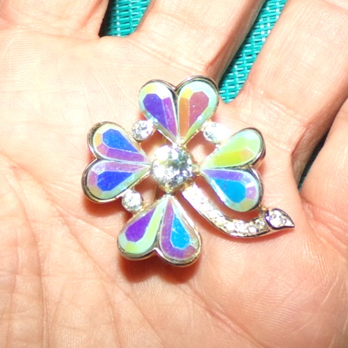 Jaw dropping and unusual 4 leaf clover shaped pin signed Crown Trifari-OMG!!