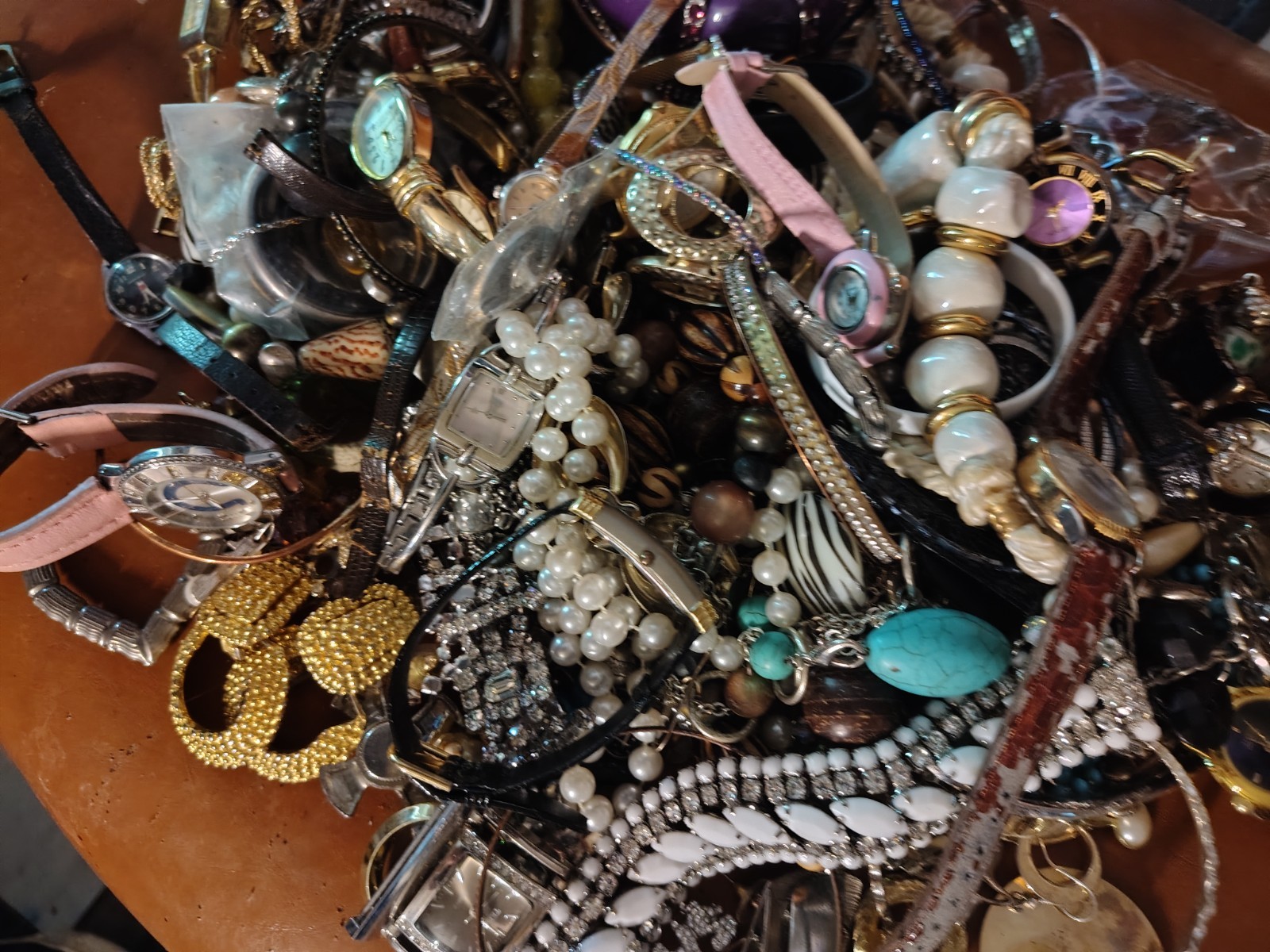 Huge Lot Of Estate Jewelry Watches, Necklaces, Bracelets, Pins, Mixed Vintag