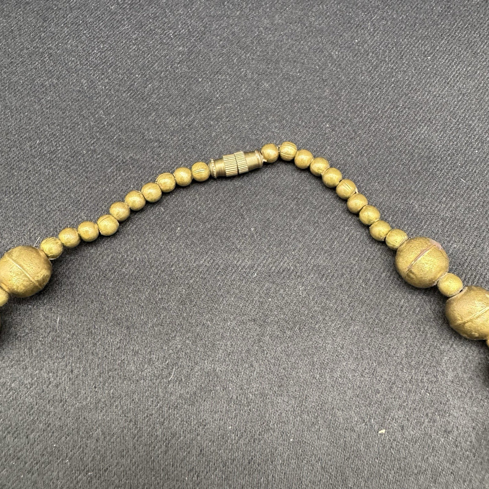 Large Brass Beaded Necklace Retro Screw Clasp Bohemian MCM Costume Jewlery