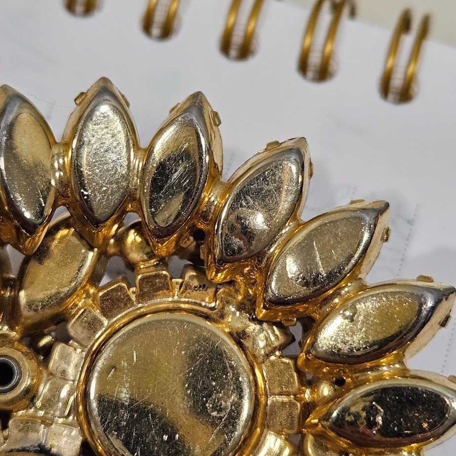 Judy Lee Vintage Golden Brown Yellow Stones Layered Flower Gold Tone Brooch Pin