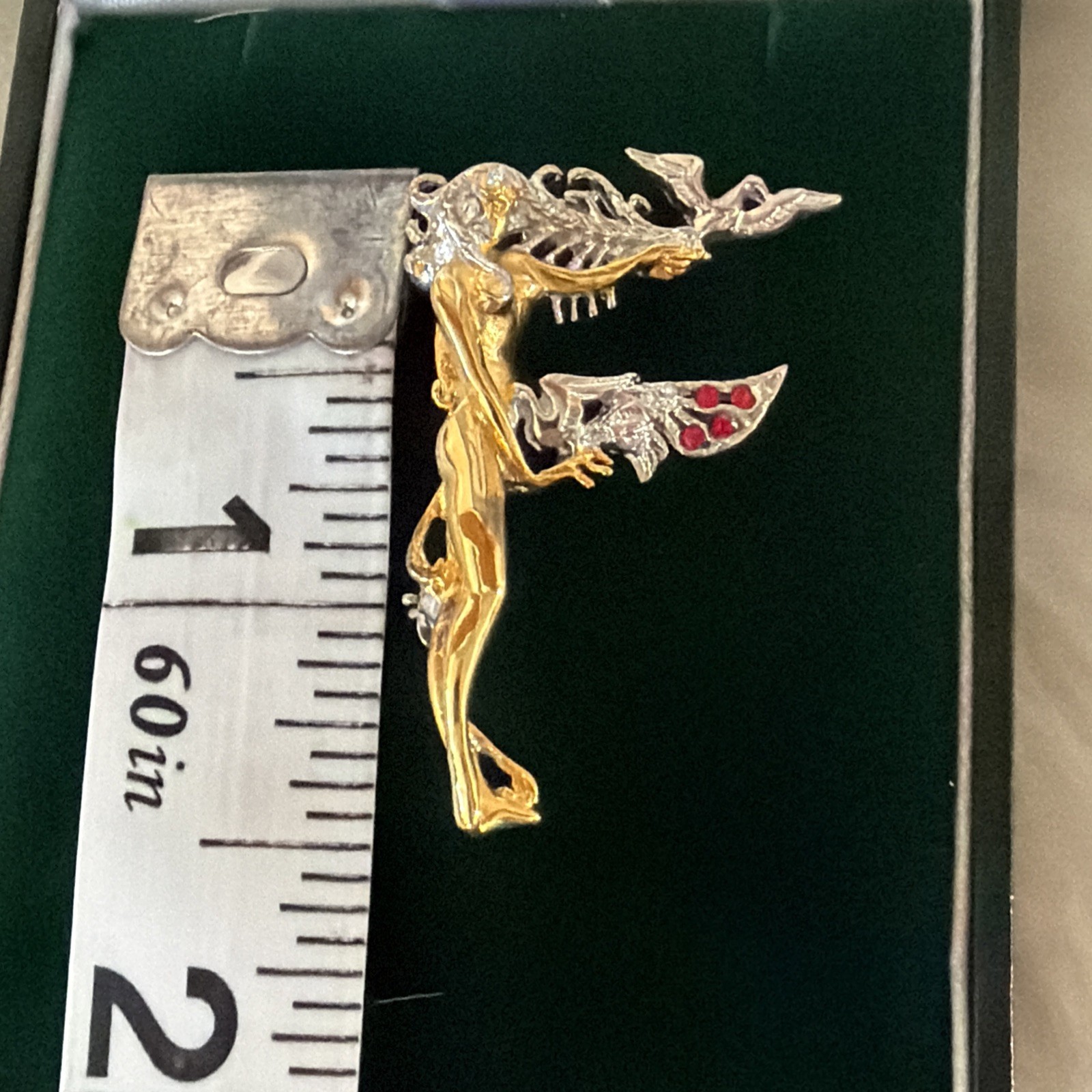 Erte F Initial Vintage Sterling & Gold Plate Brooch Pin