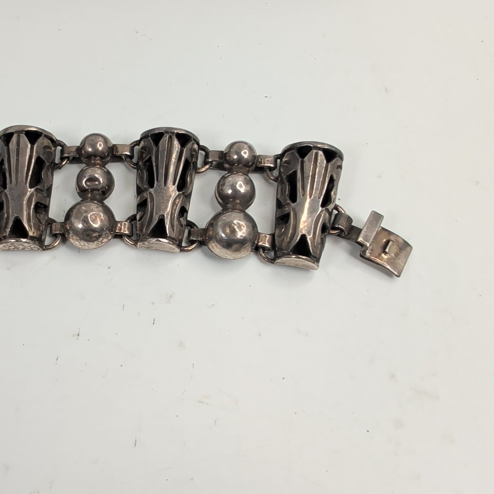 Vintage Taxco Mexico 925 Sterling Silver Modernist Bead Panel Bracelet 40g