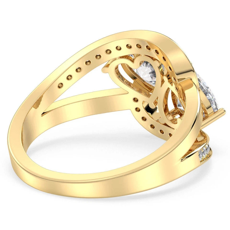 Heart & Round Cut 1.80TCW White Moissanite Wedding Ring Pure 10K Yellow Gold FN
