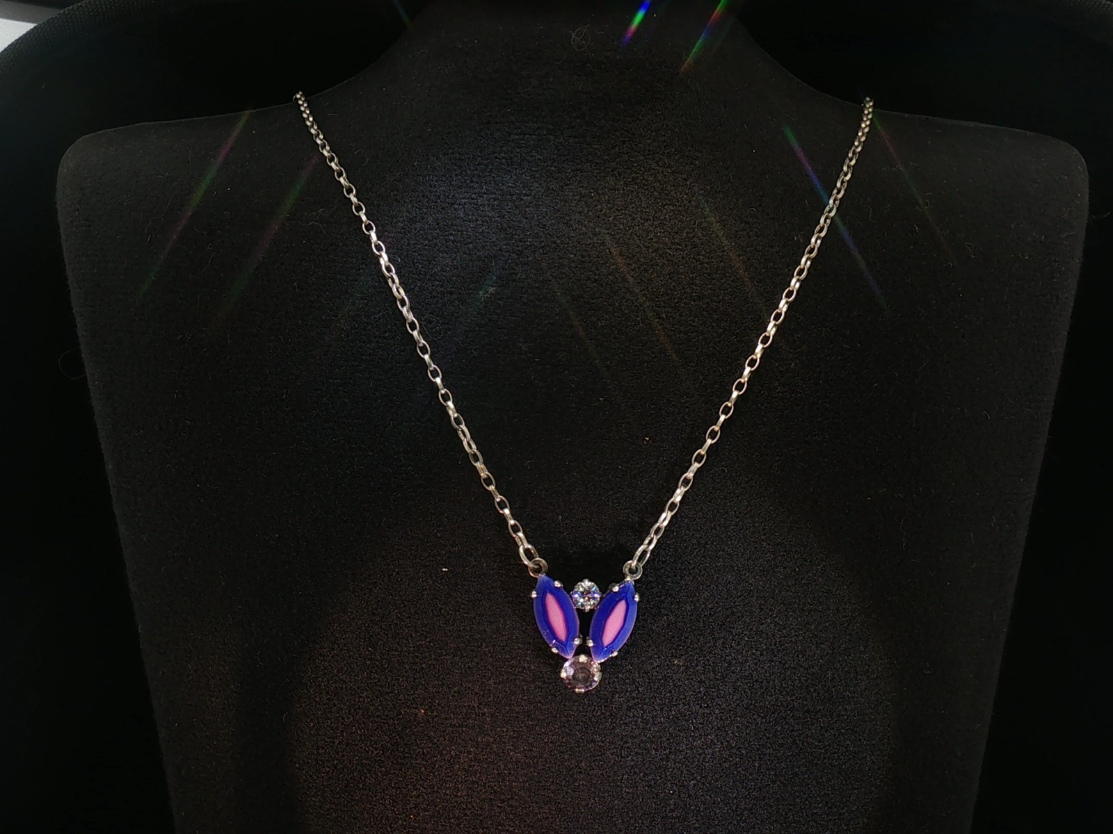 Vintage Sabika Necklace – Purple & Pink Crystal Pendant, Signed Statement Chain
