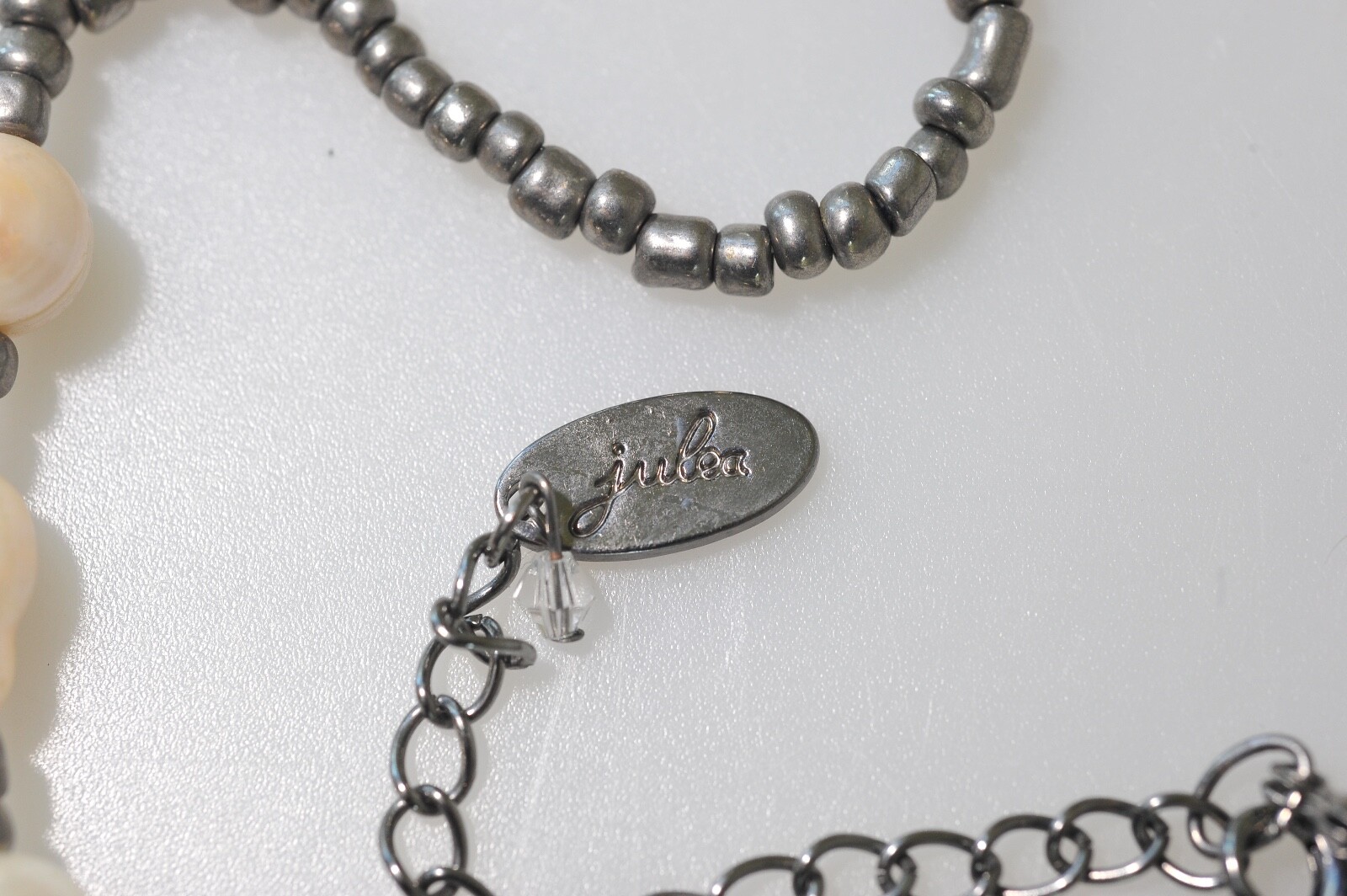 Jules B signed Trendy long faux pearl bead dangle drop tassel Necklace BD7