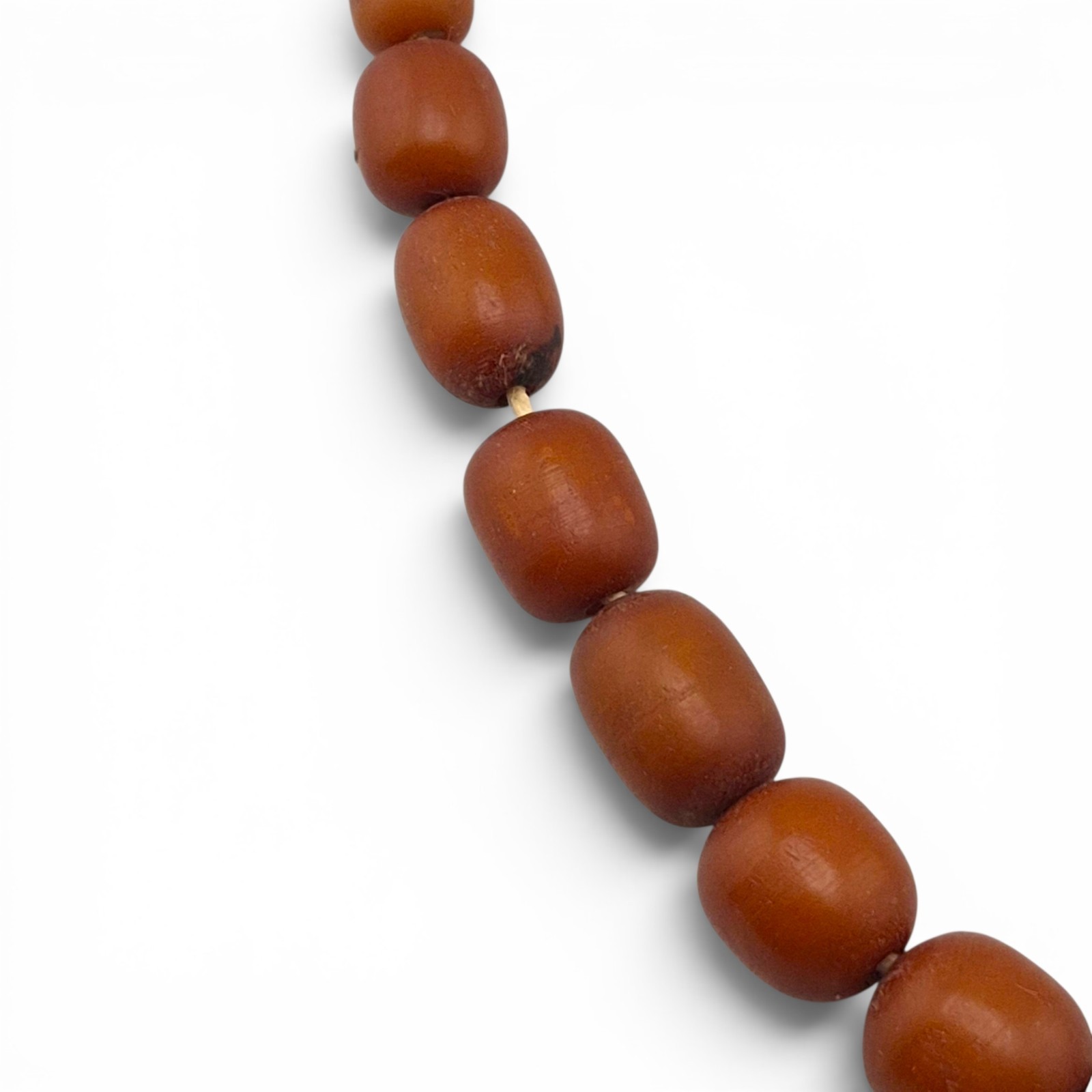 Vintage Natural Sumatran Amber Bead Necklace 49.83g Graduated Barrel Strand