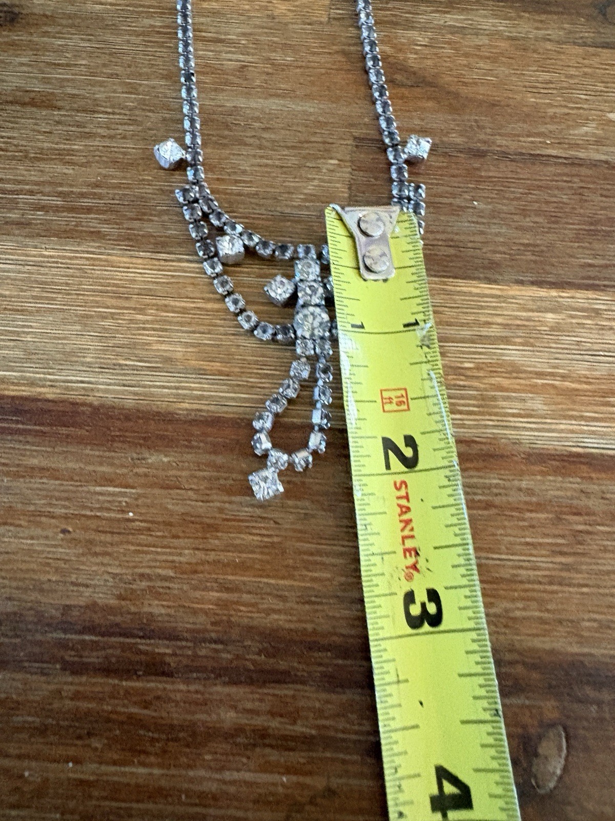Vintage ArtDeco Necklace Clear / Gray Rhinestone Rhodium Plate Prong Princess