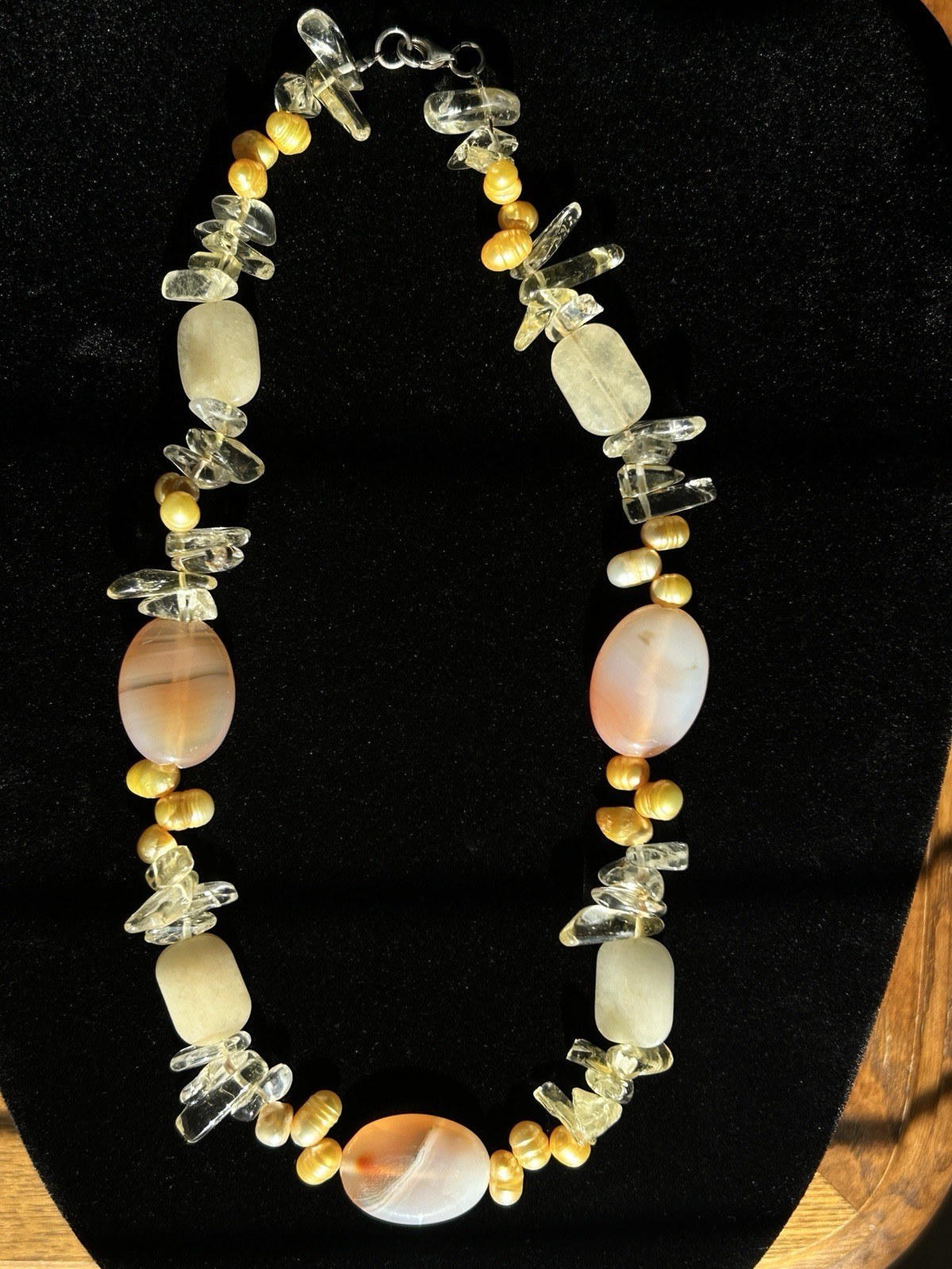Vintage Agate Pearl And Other Semi-Precious Stones Beaded Necklace