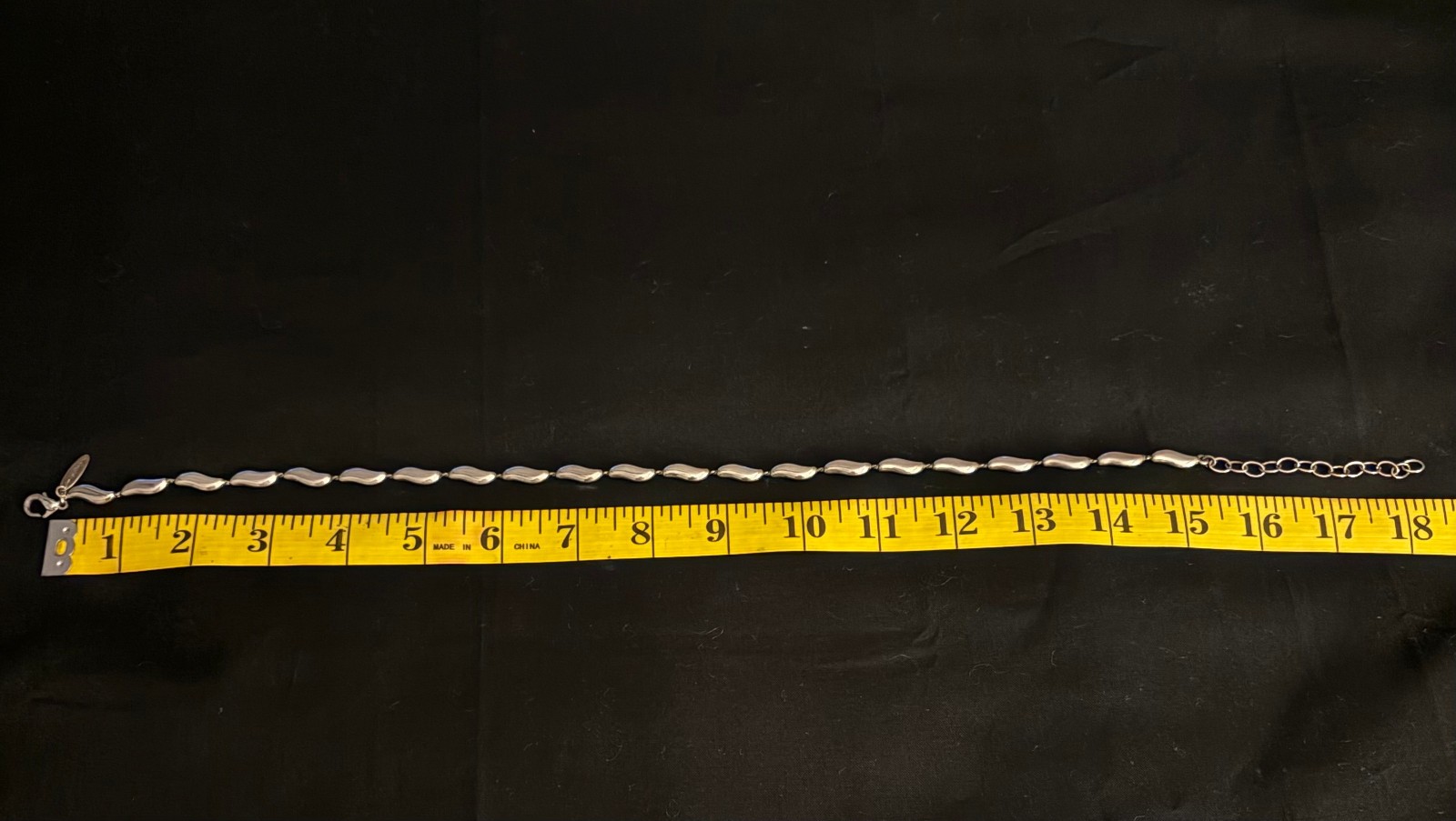 Vintage Soho Design Silver Tone Wave Link Necklace 18″ Adjustable Signed