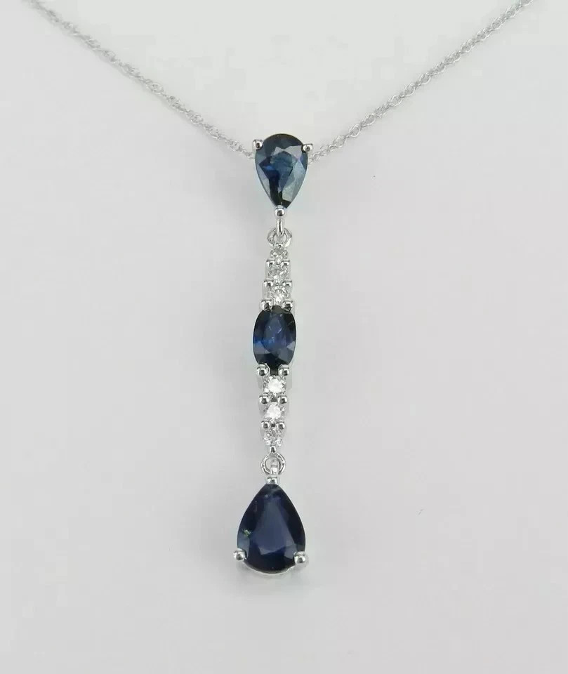 Art Deco Style Lab Created Sapphire & Diamond Wedding 14K White Gold FN Pendant