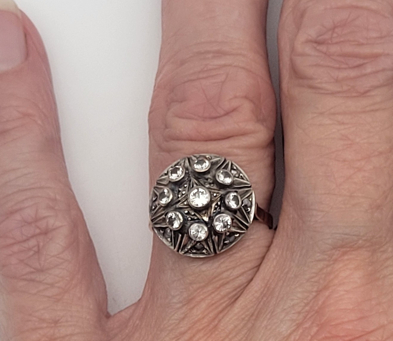 RARE Antique ESTATE 18K Band Sterling Top Spinel Stone Victorian Era Ring Sz 5.5