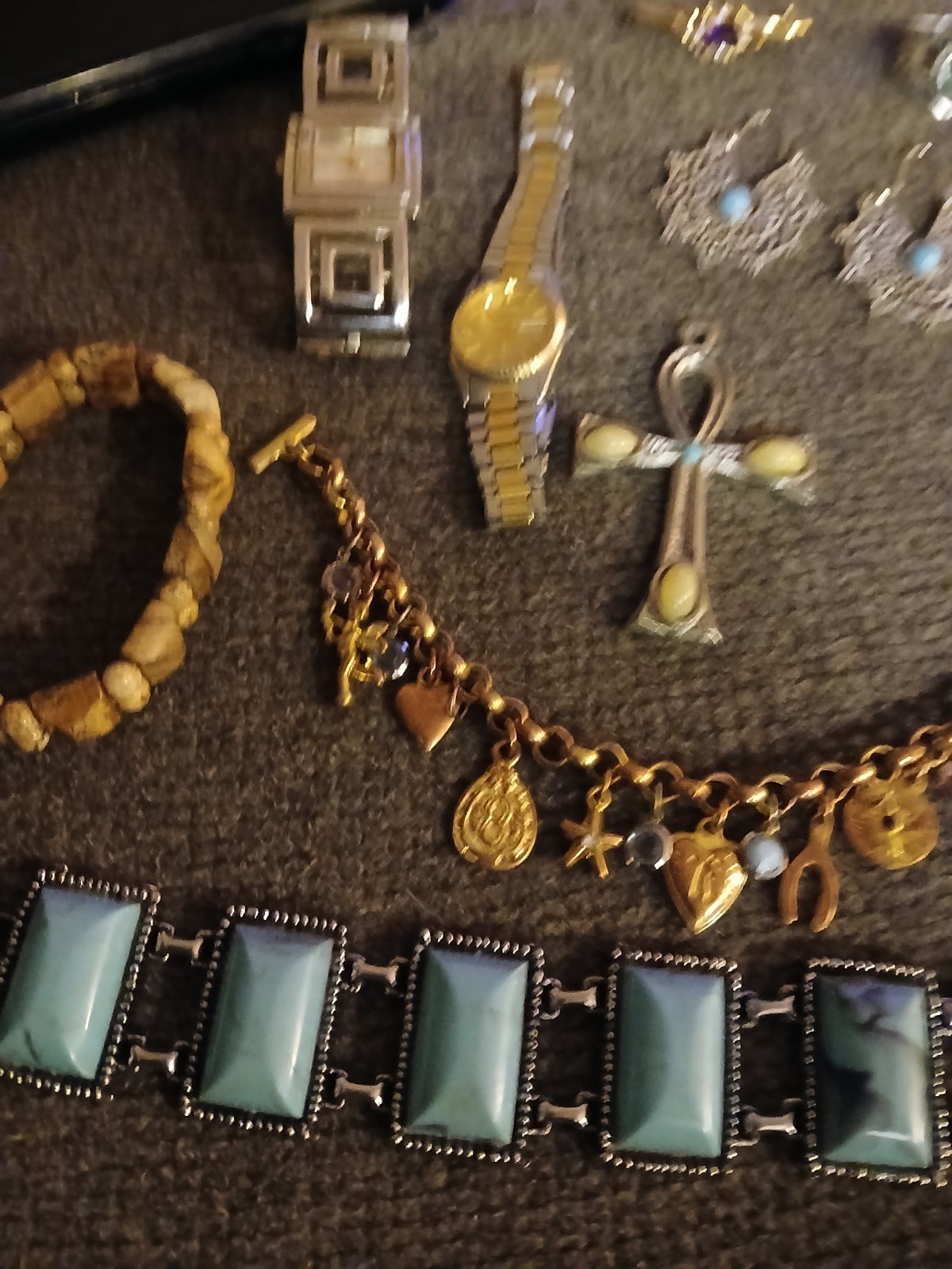 Vintage jewelry lot, Rings, Bracelets, Necklaces , Watches, earrings etc. 21 pc.