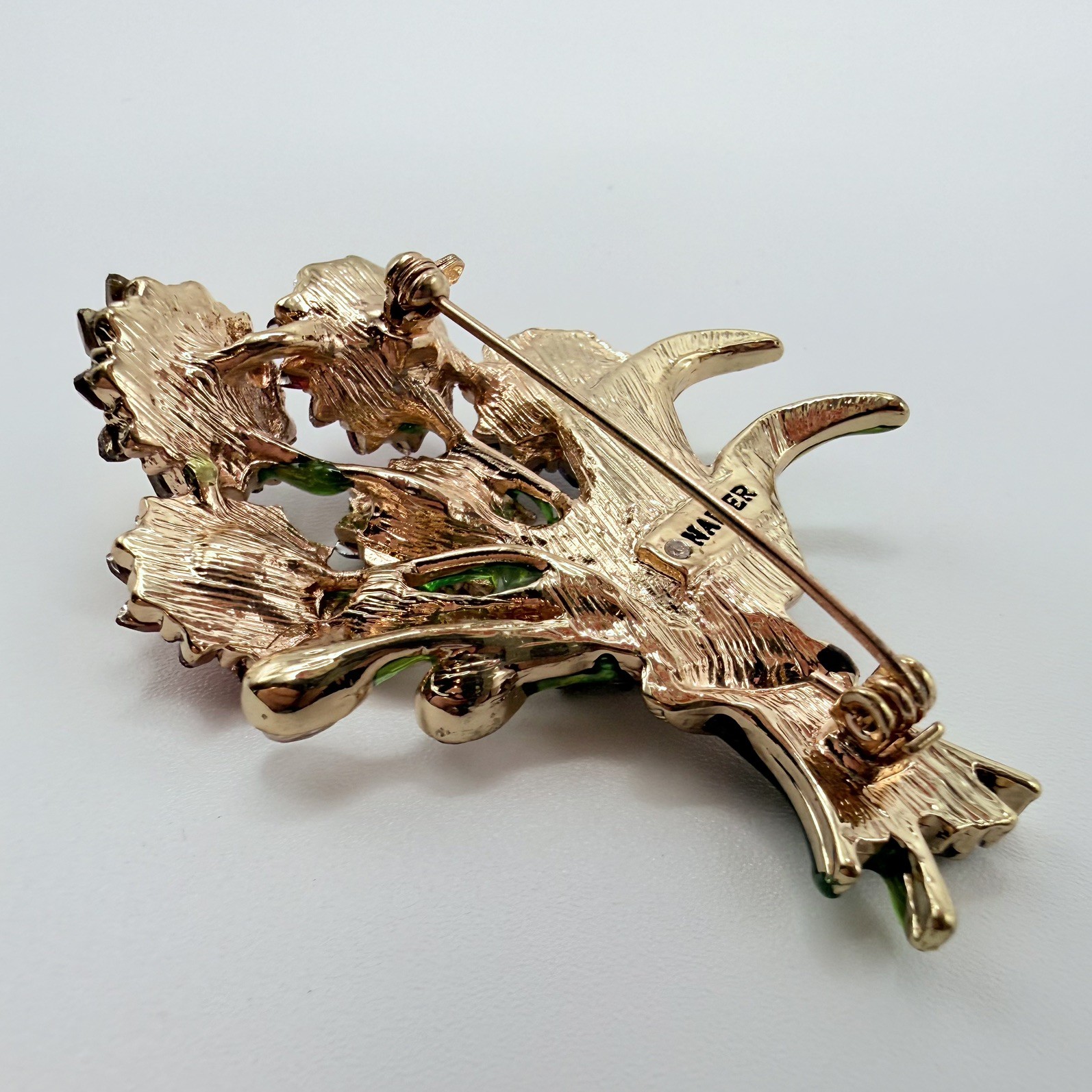 Napier Gold-Tone Enameled Colorful Bouqet Flowers Rhinestone Brooch Pin