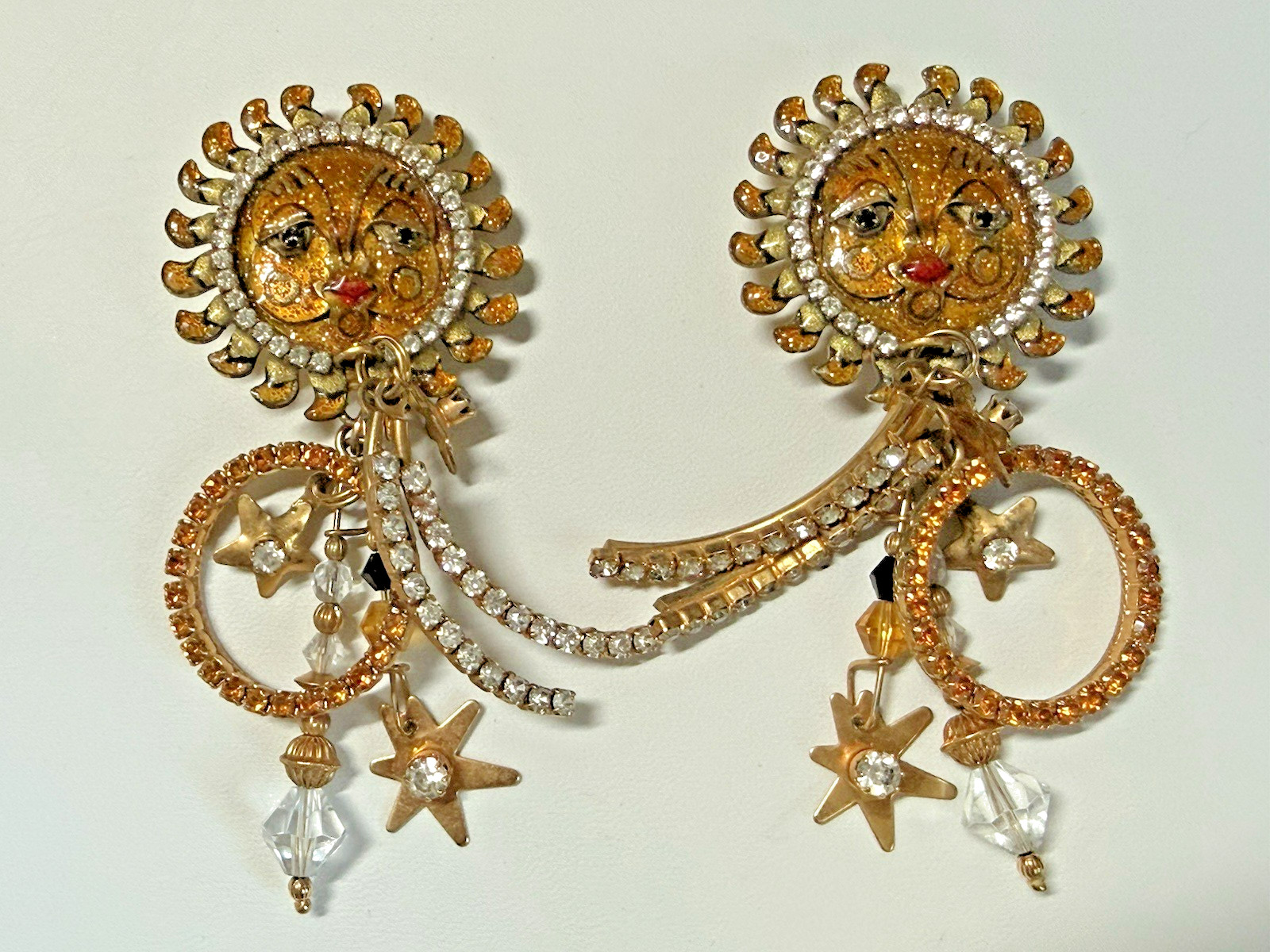 ” LUNCH at the RITZ ” Sun Goddess Solar Loops Swarovski Crystal Clip-on Earrings