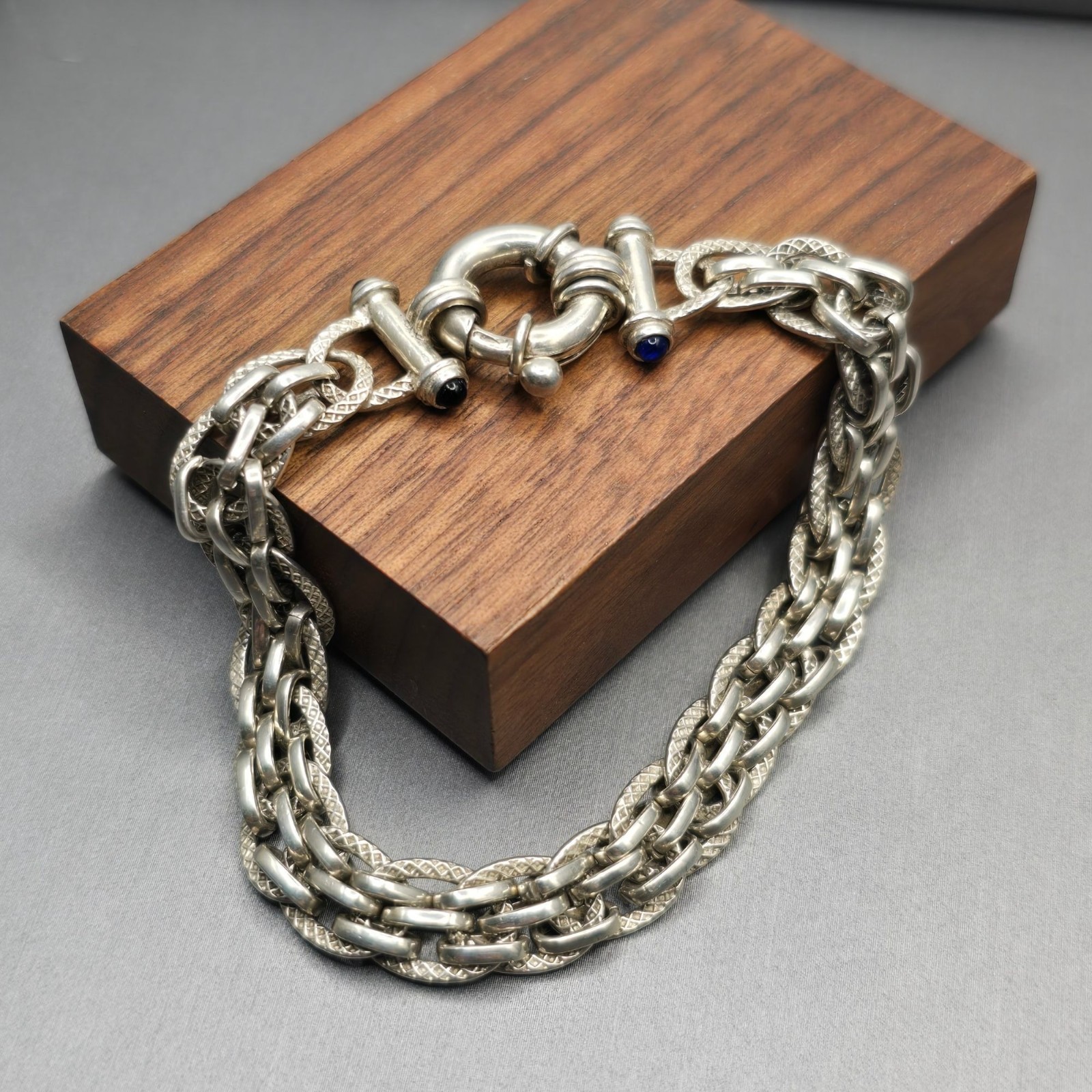 Vintage Sterling Silver Heavy Woven Statement Bracelet 6.75″ 925 8.5mm Chain