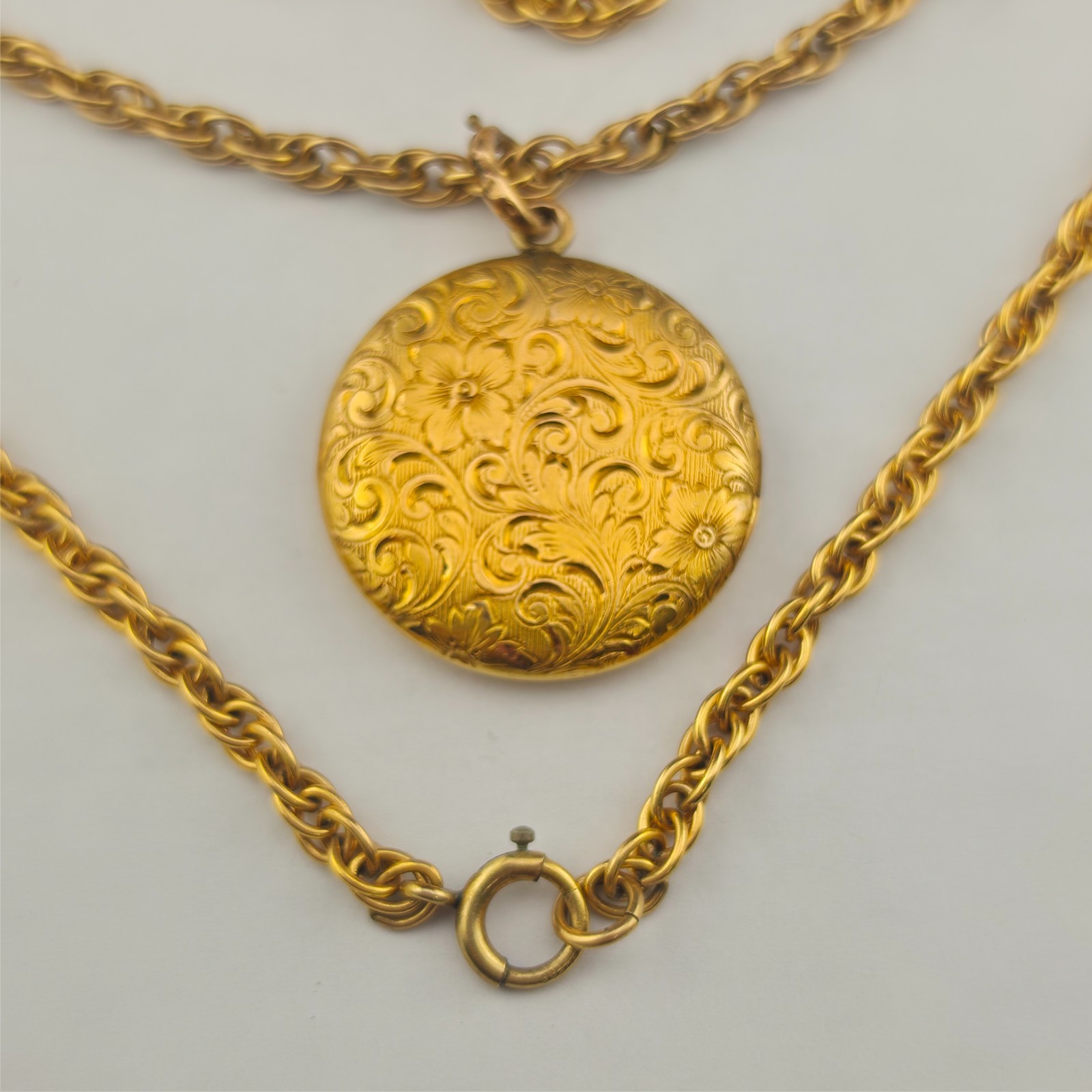 Antique W&SB 1/4 Gold Shell Fill Art Nouveau 3cm Locket Rope Chain Necklace