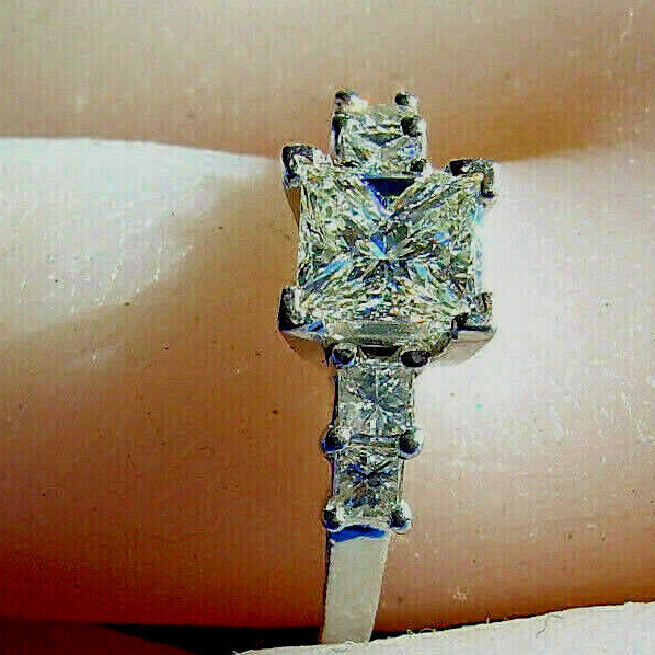 Original EARTH MINED DIAMOND Princess Engagement Ring 1 carat PLATINUM Solitaire