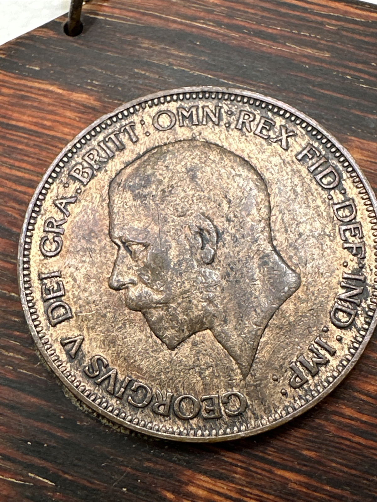 Vintage George V British Penny Coin Pendant Necklace 23″ United Kingdom