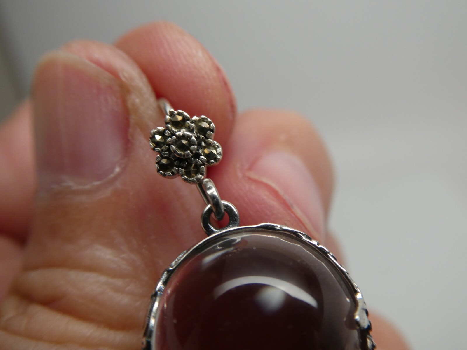 Genuine Pool Of Light Sterling Silver 925 Floral Orb Marcasite Dangle Earrings