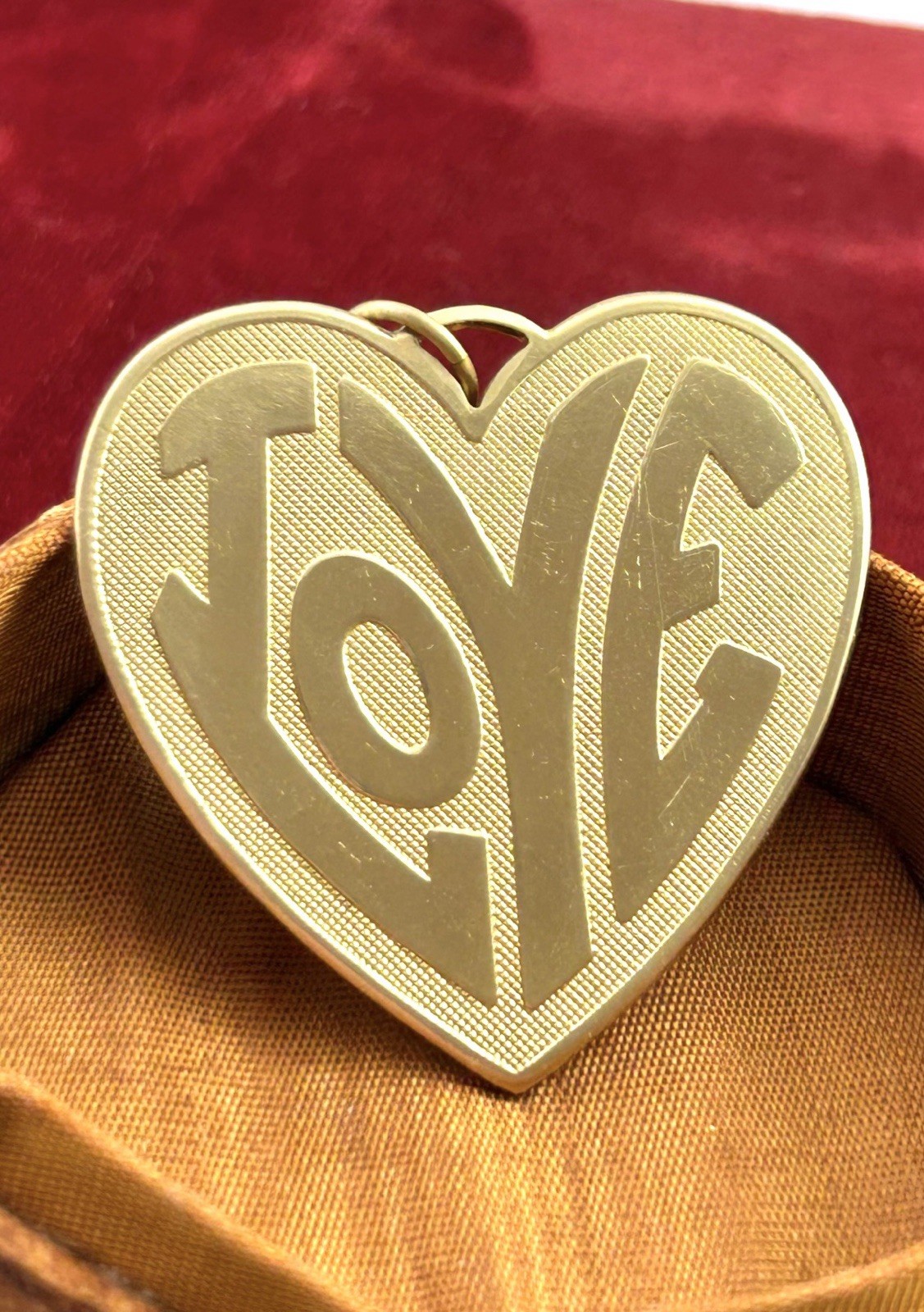 Vintage Love Charm Large Heart Medallion Pendant Brass Metal Jewelry Gift