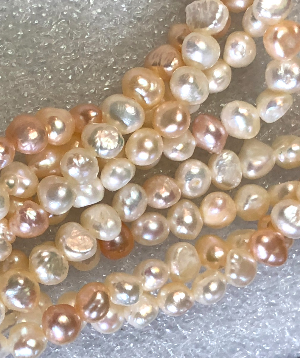 Vintage Peach Cream Cultured Pearl Multi Strand Necklace +Stretch Bracelet P9