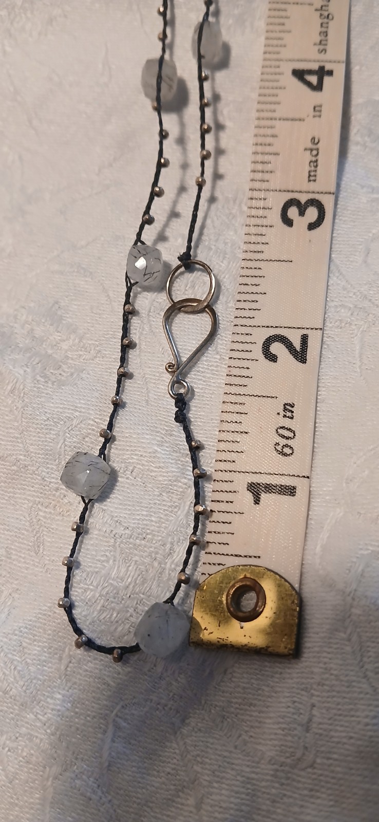 Vintage Quartz 21 Nuggets Necklace, Woven Braid, Golden Bronze Beads, 16″ Toggle