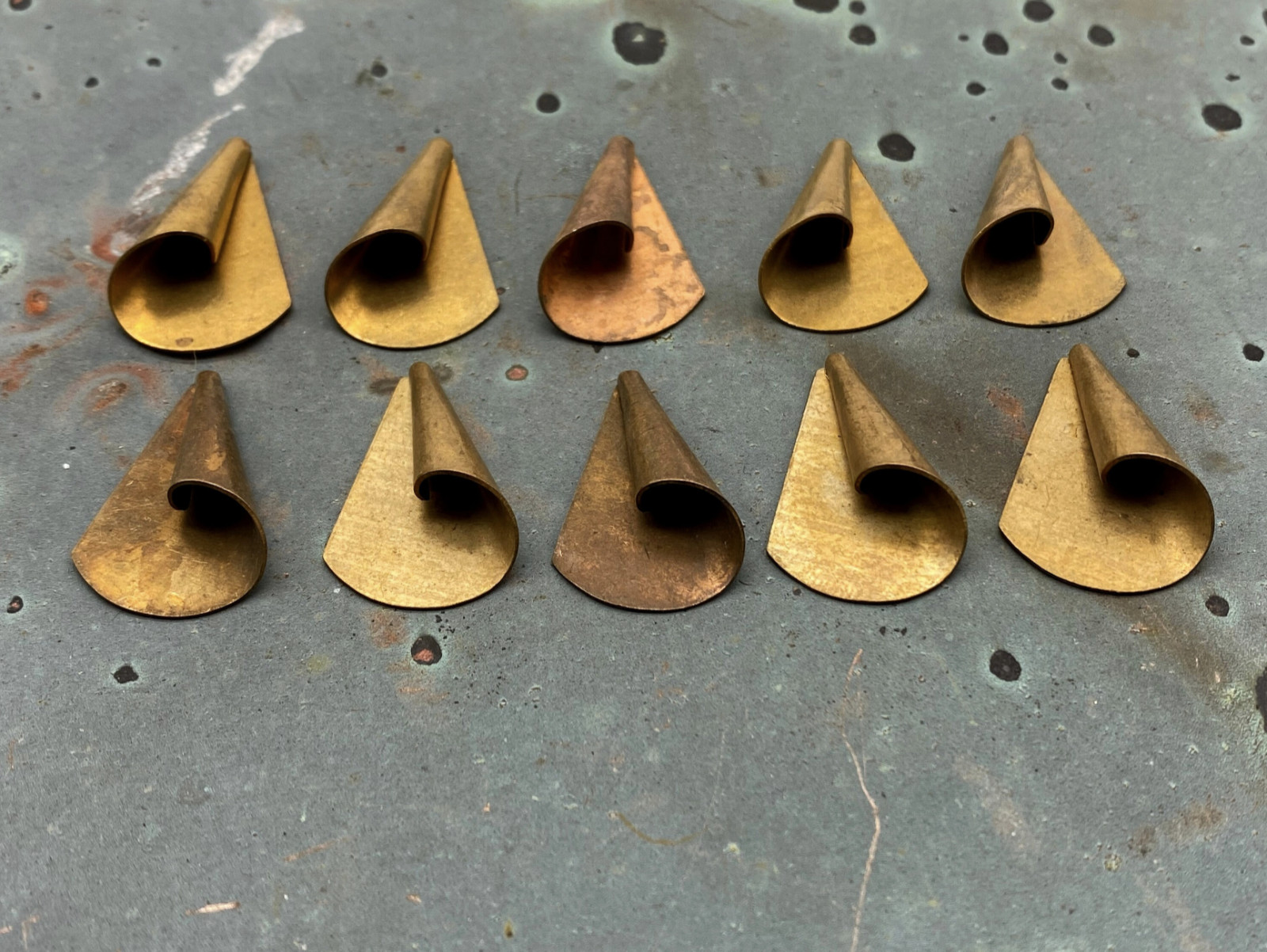 Vintage Brass Left & Right Folded Stampings Set of 10 – Curved Folded