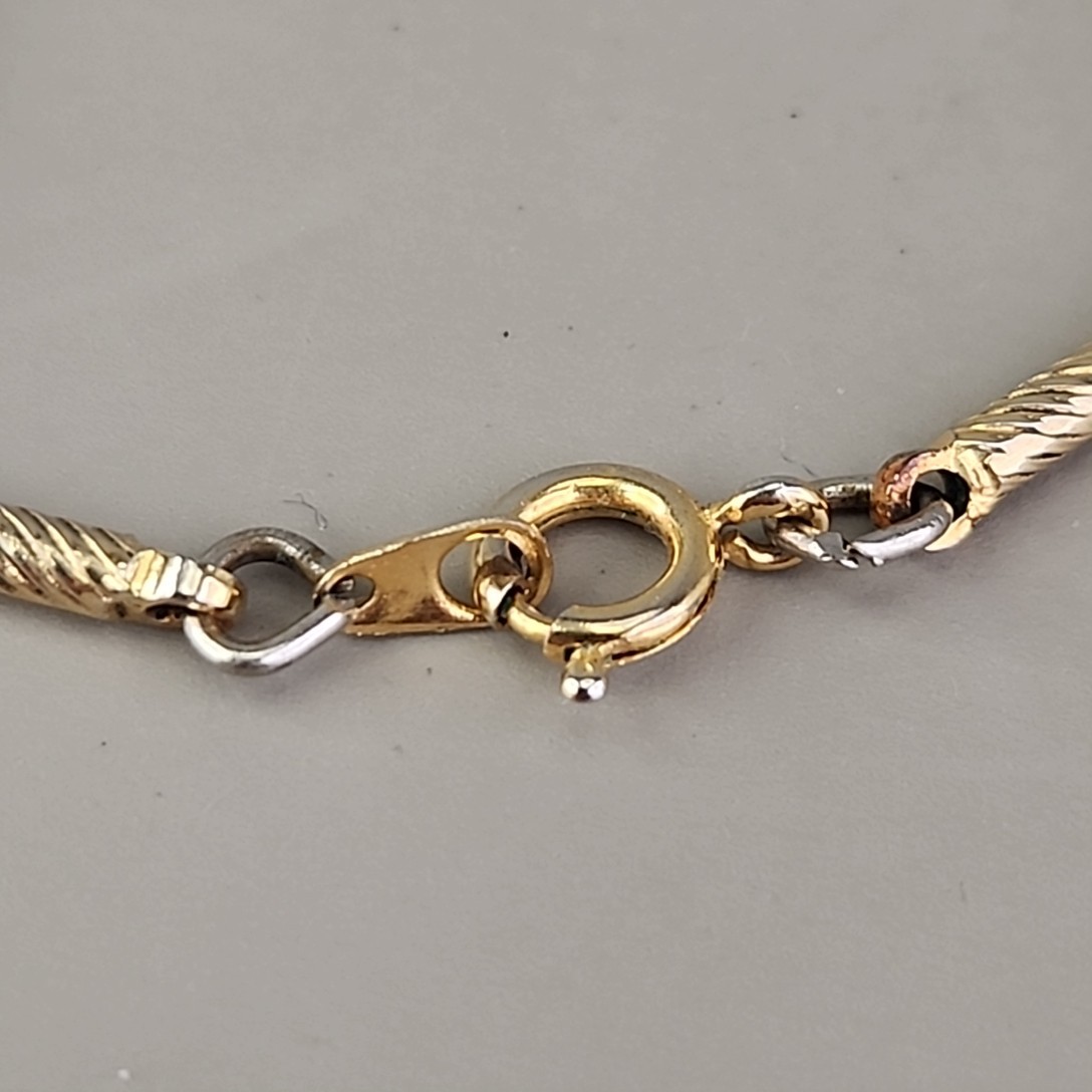 Vintage Open Bezel Necklace Clear Glass Bar Link Gold Tone Spiral 36″