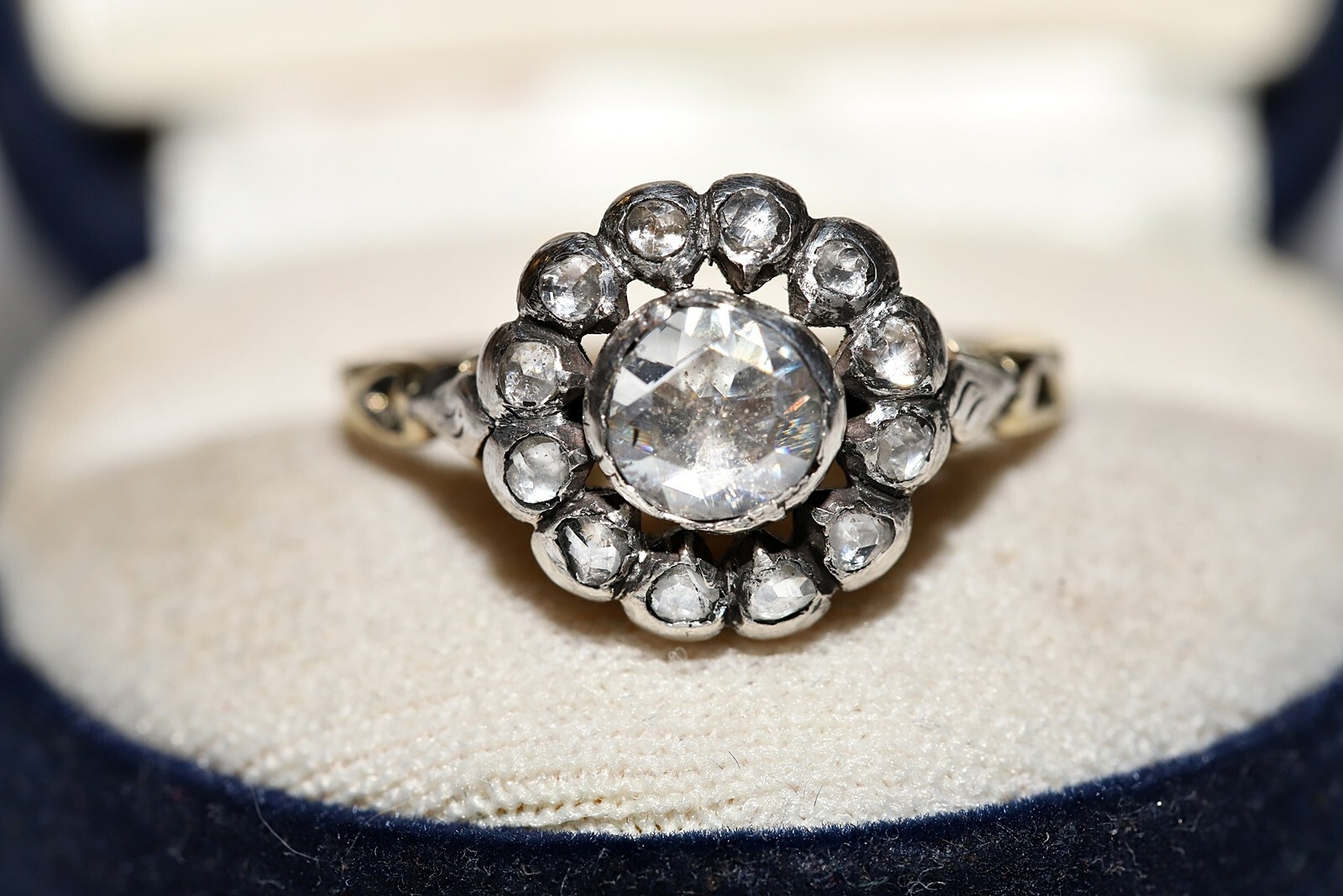 Antique Circa 1900s 14k Gold Top Silver Natural Rose Cut Diamond Ring