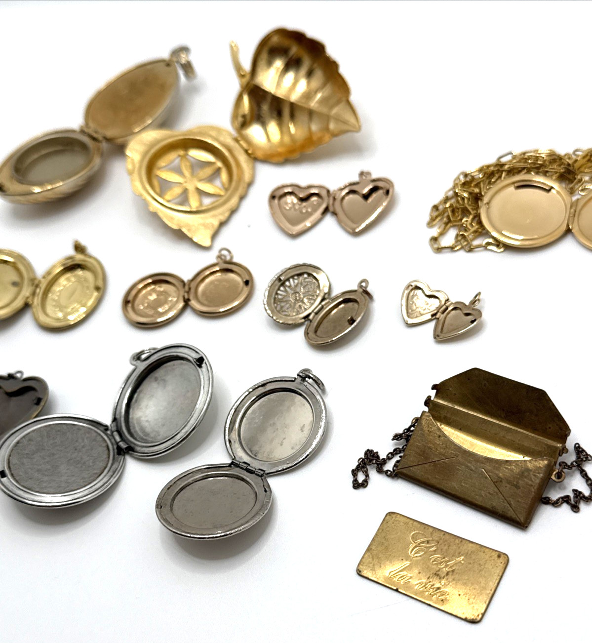 Vintage to Now Jewelry Pendant & Charm Lockets Gold & Silver Tone Lot of 12