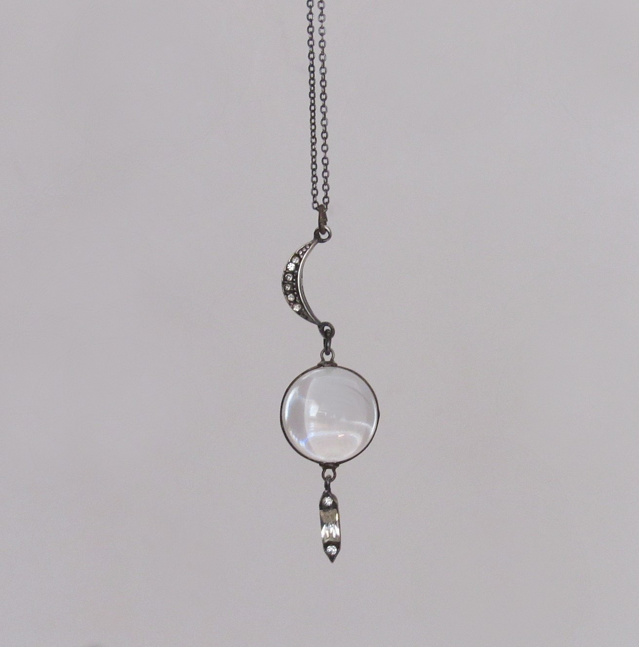 Art Deco Pools of Light Rock Quartz Orb Sterling Silver Necklace