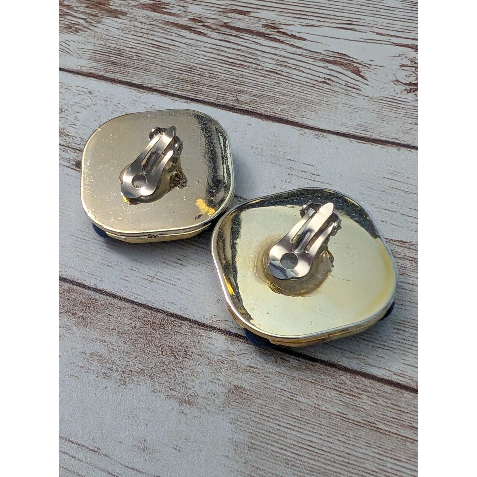 Vintage Clip On Earrings – Large Blue Fluffy Fabric