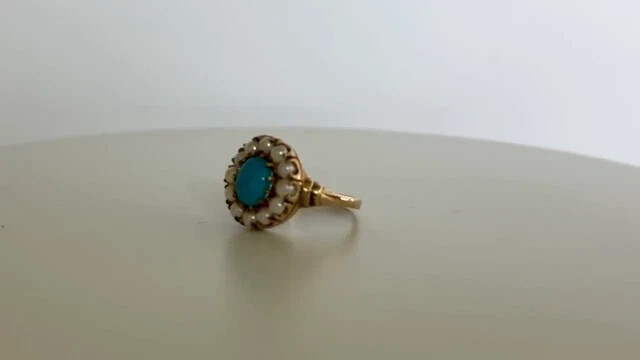 Vintage Cluster Women’s Ring 14k Yellow Plated Lab Created Turquoise & Pearl