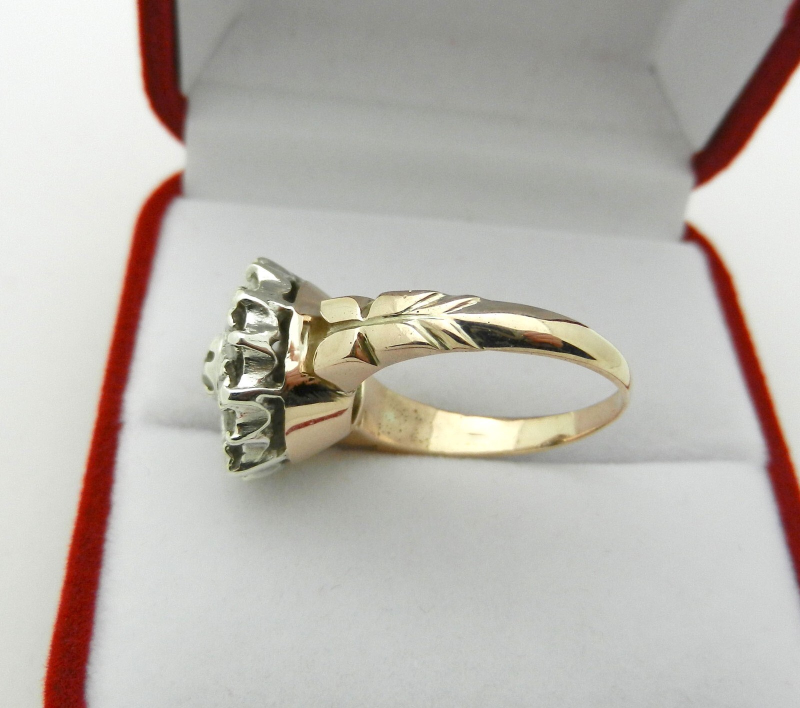 Antique Silver and 9kt Pink Gold and Rose Cut Diamond Ring size 7