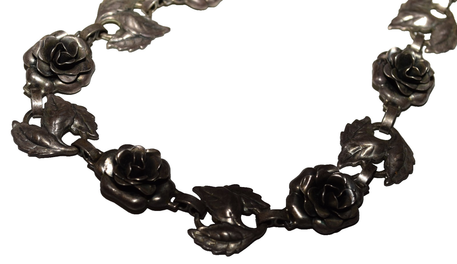 Vtg Danecraft Sterling Silver Rose Leaf Overlay Necklace Earrings Set 58.3 Grams