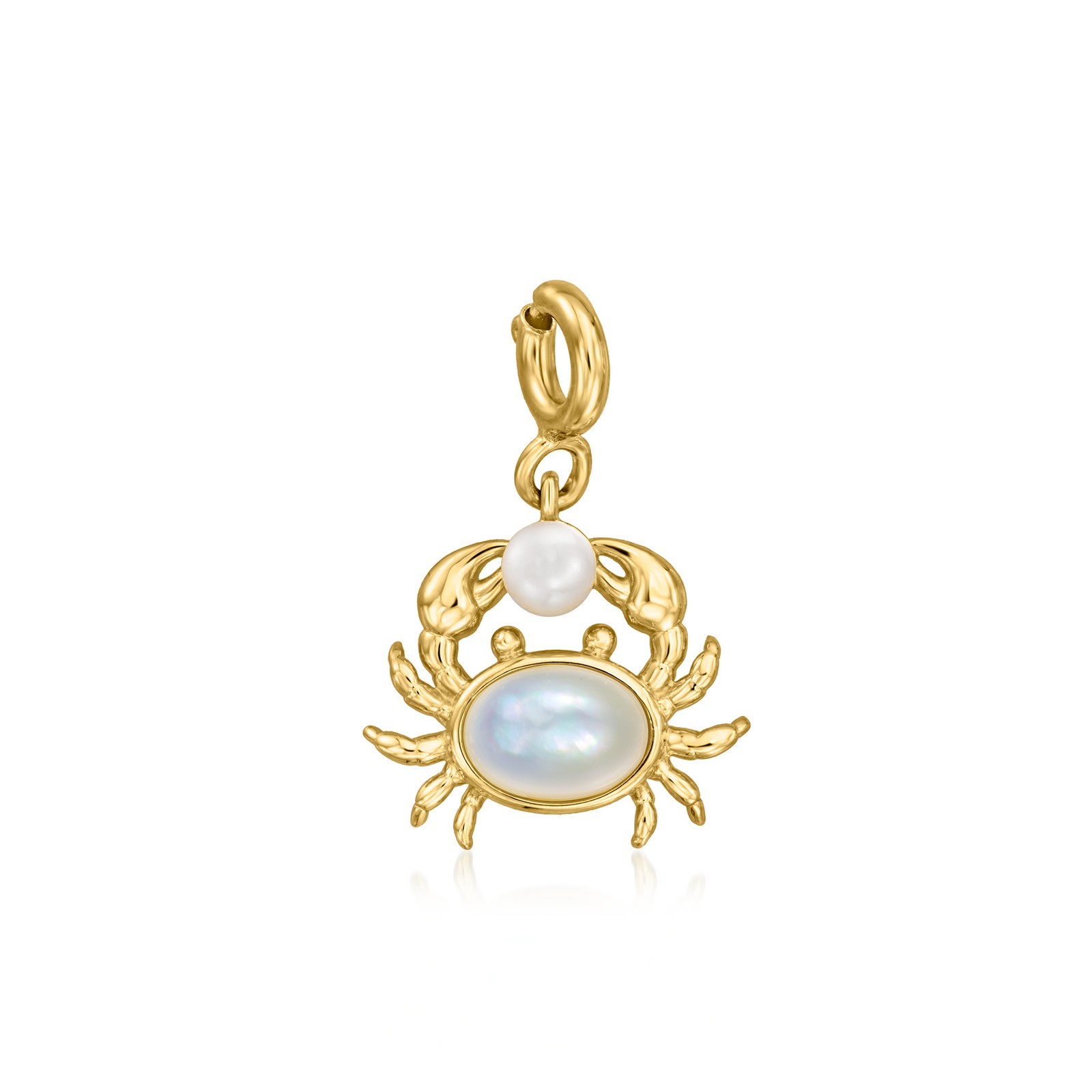 Mother-of-Pearl and 3.5-4mm Cultured Pearl Crab Charm in 18kt Gold Over Sterling