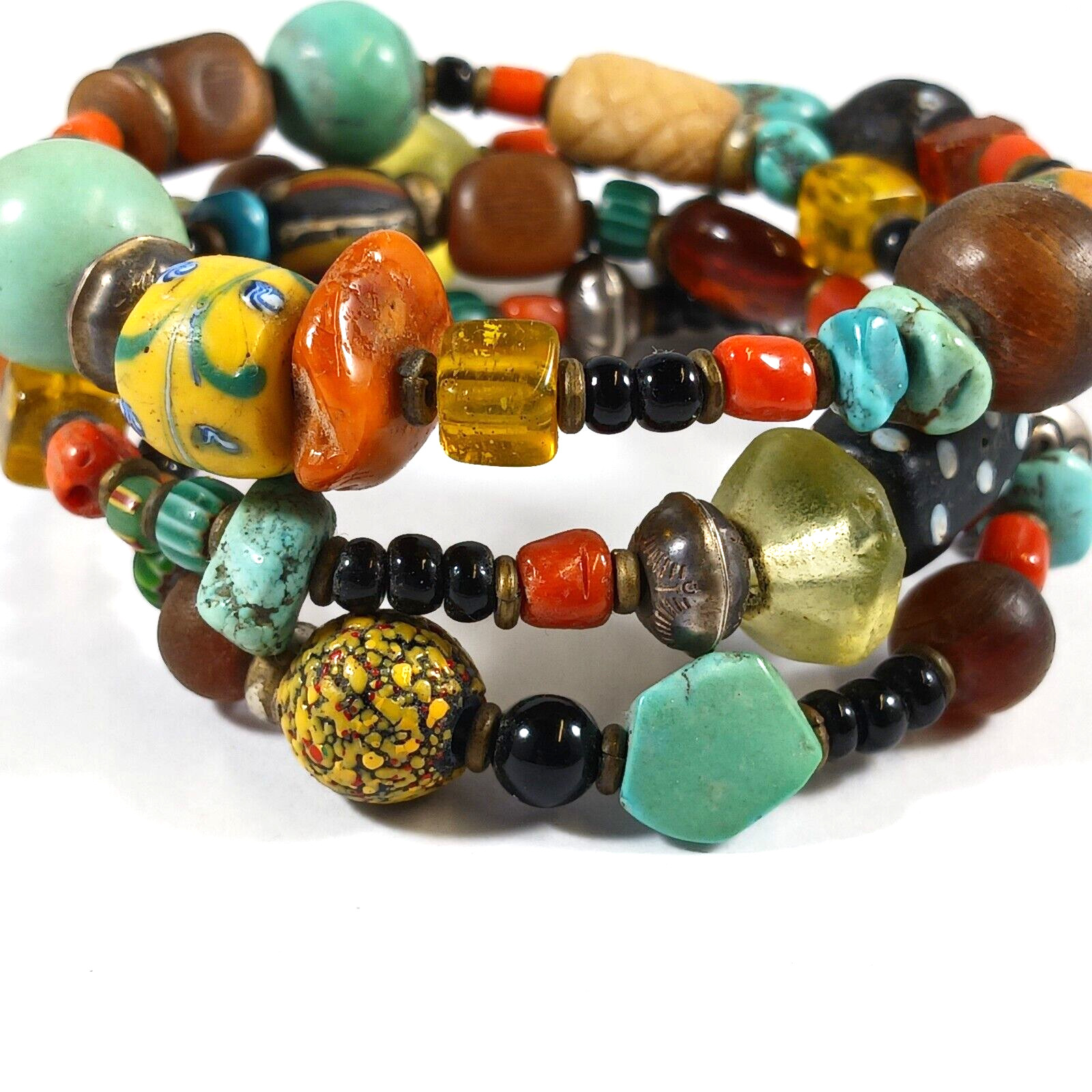Southwest Bracelet Earrings Sterling Turquoise Amber Trade Beads Coral Vaseline