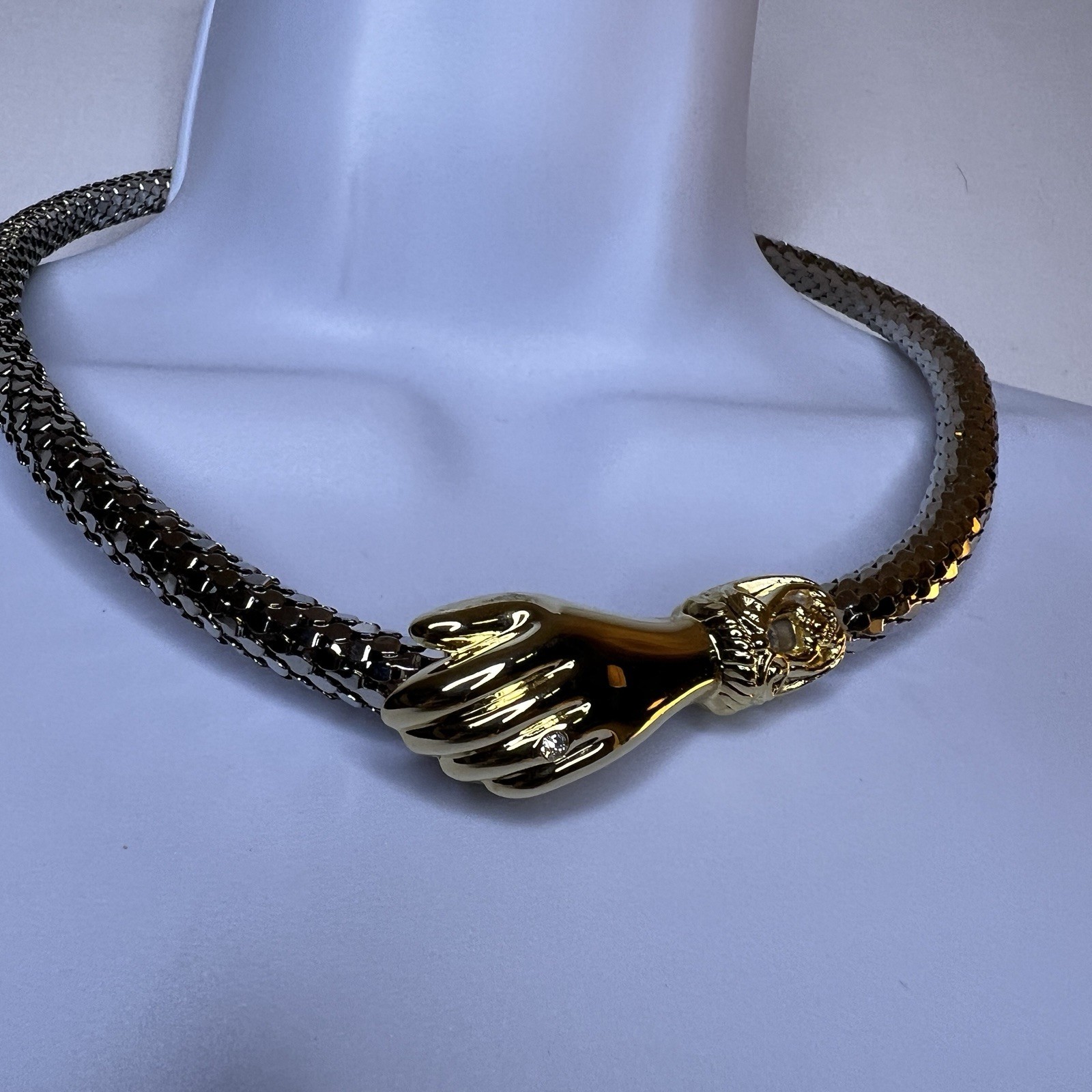 True Vintage DL Auld Silver Mesh Snake Choker Collar Necklace Earrings Set NOS